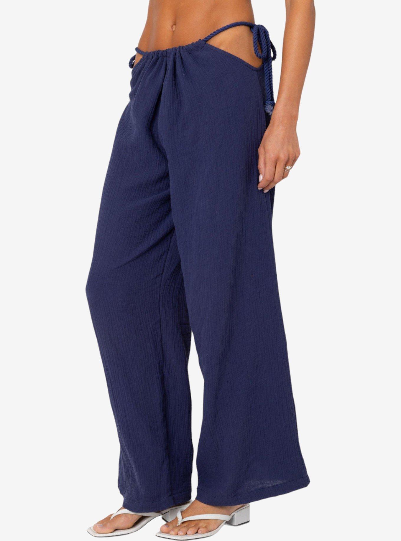 Edikted Leoni Side Tie Cotton Gauze Pants, BLUE, alternate