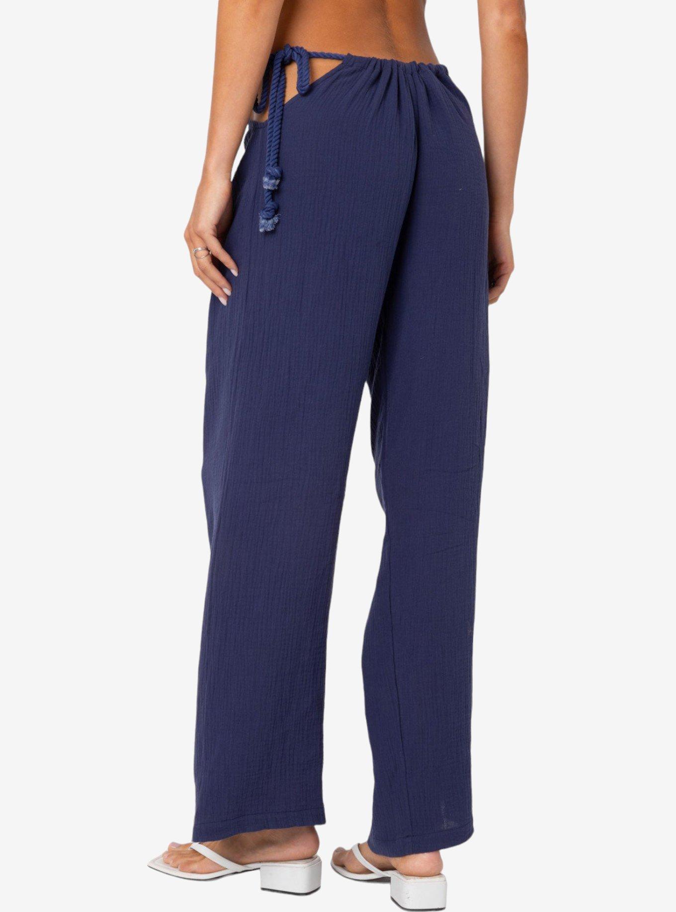 Edikted Leoni Side Tie Cotton Gauze Pants, BLUE, alternate