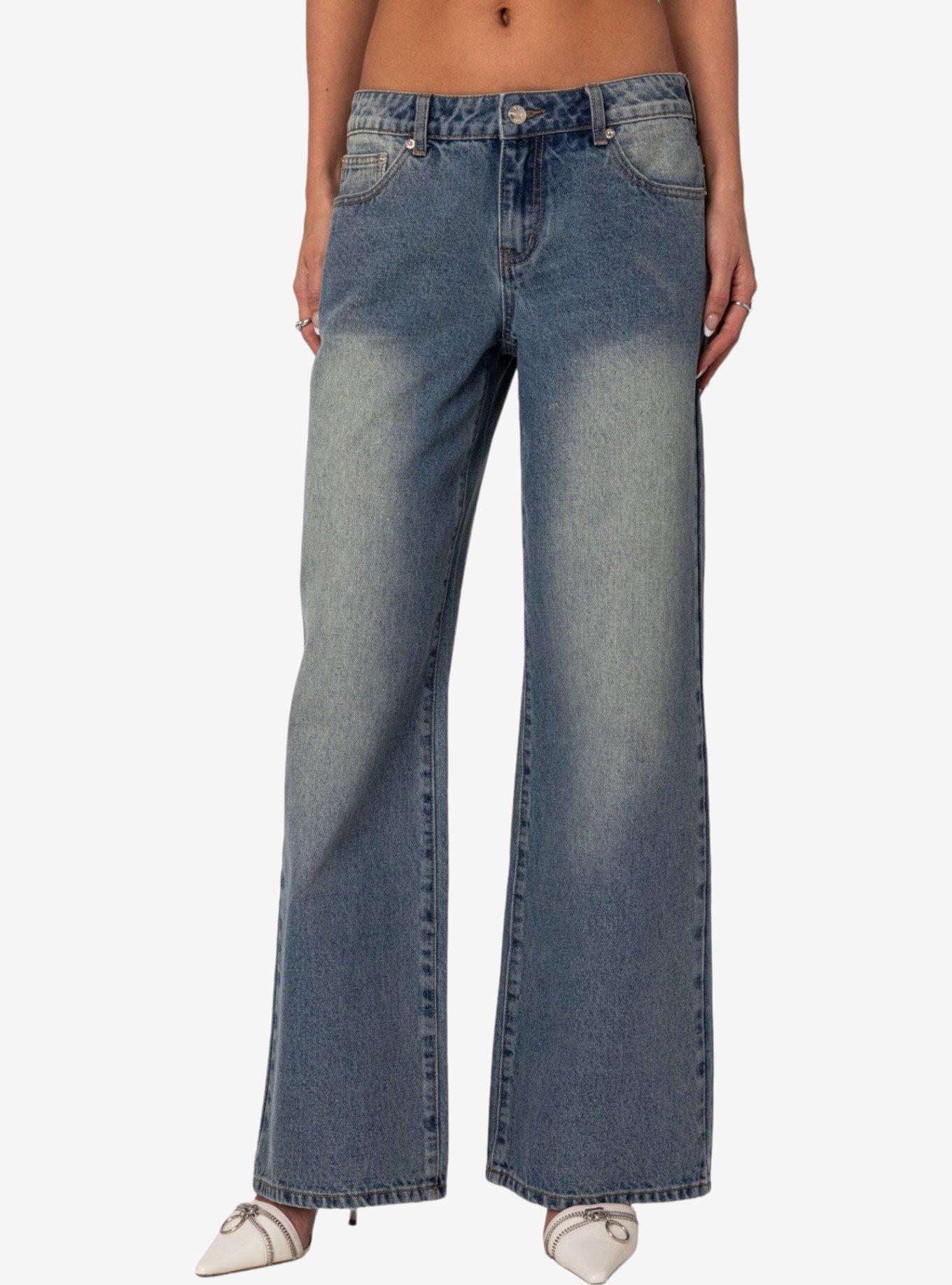 Edikted Magda Low Rise Acid Wash Jeans, BLUE, alternate
