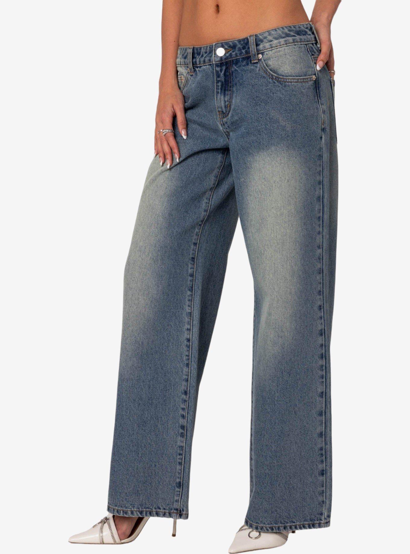 Edikted Magda Low Rise Acid Wash Jeans, BLUE, alternate