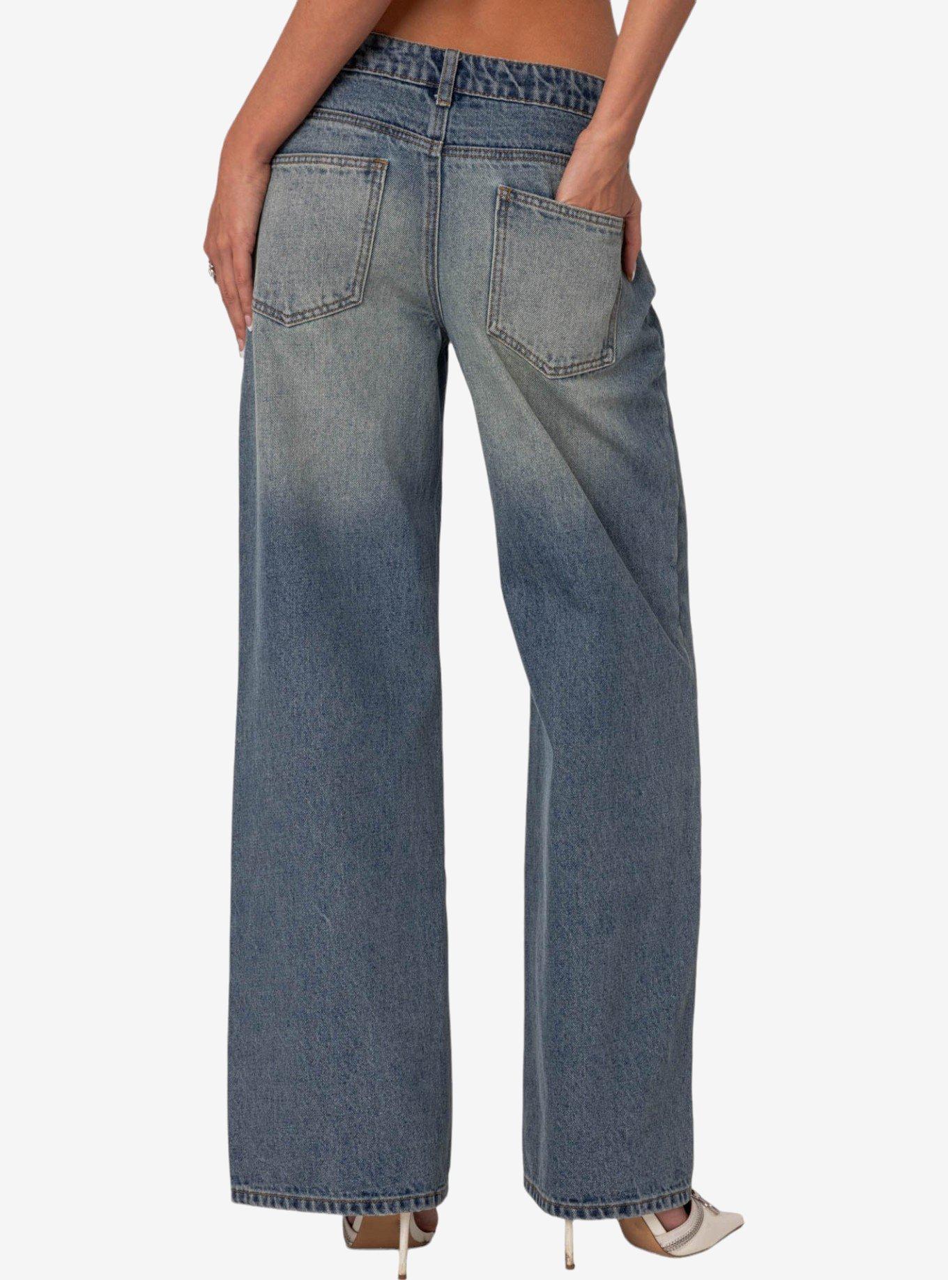 Edikted Magda Low Rise Acid Wash Jeans, BLUE, alternate