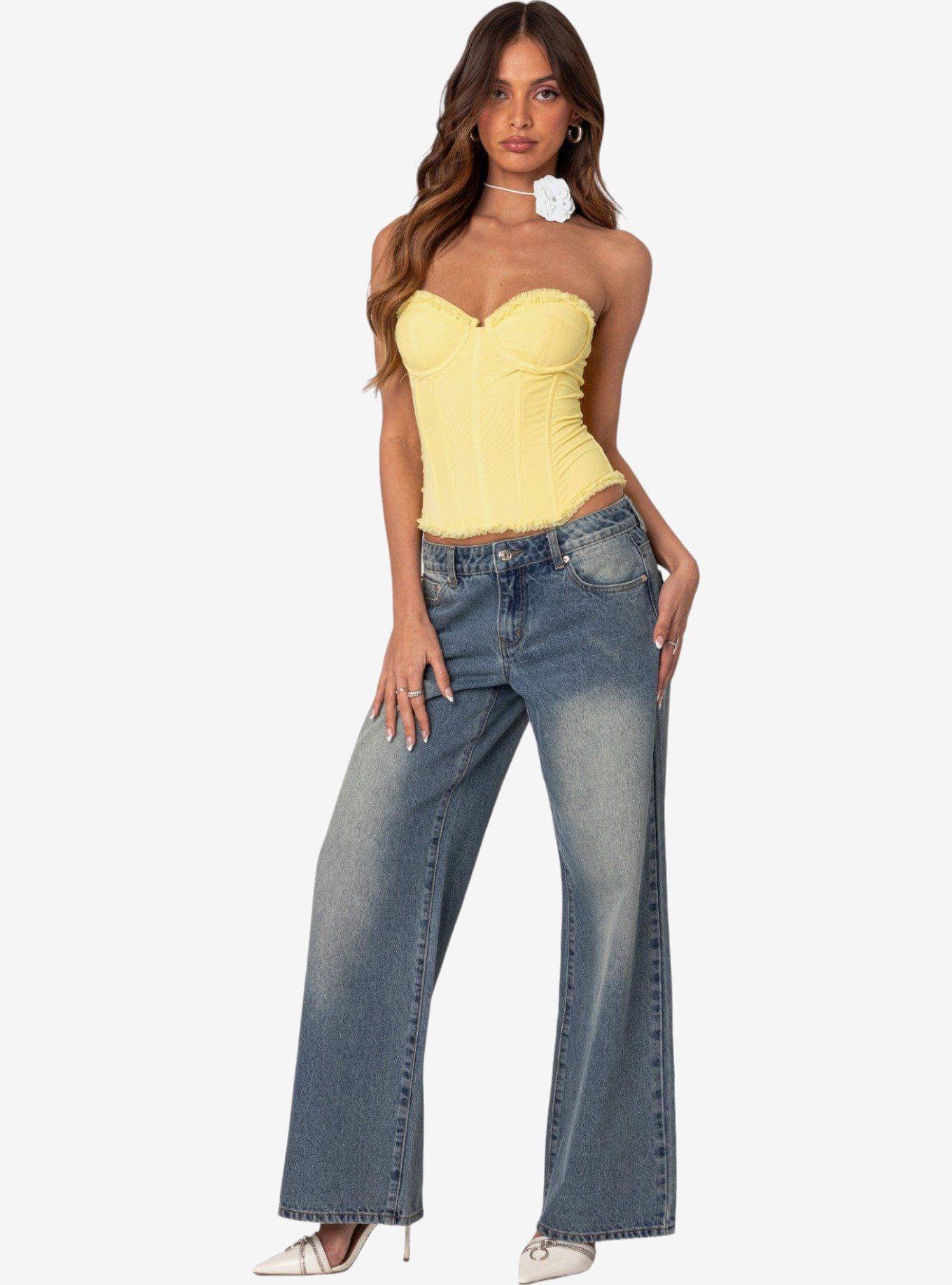 Edikted Magda Low Rise Acid Wash Jeans, BLUE, alternate
