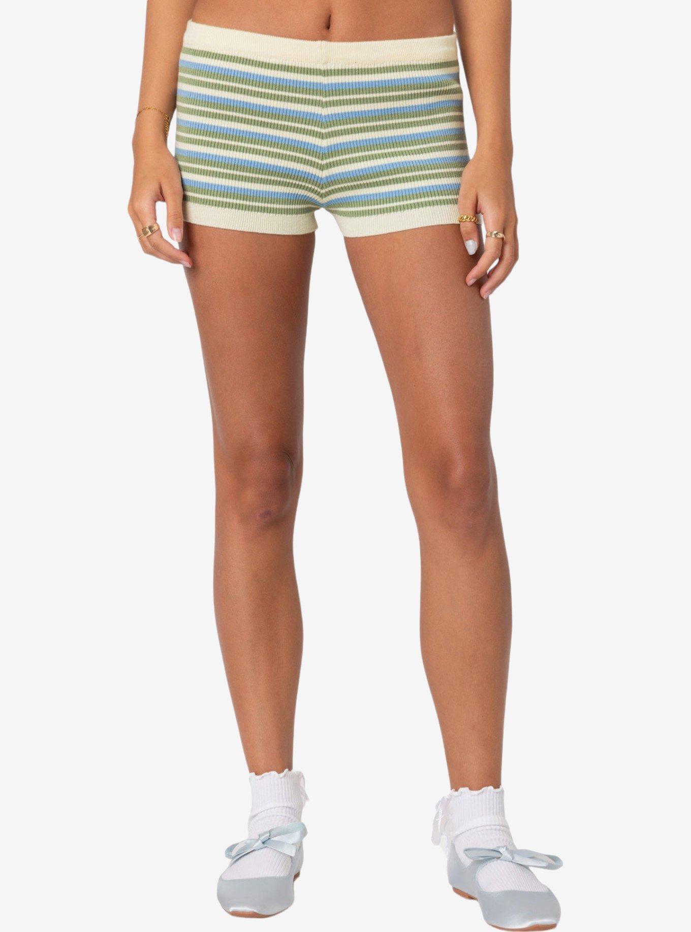 Edikted Scalloped And Striped Knit Shorts, MULTI, alternate