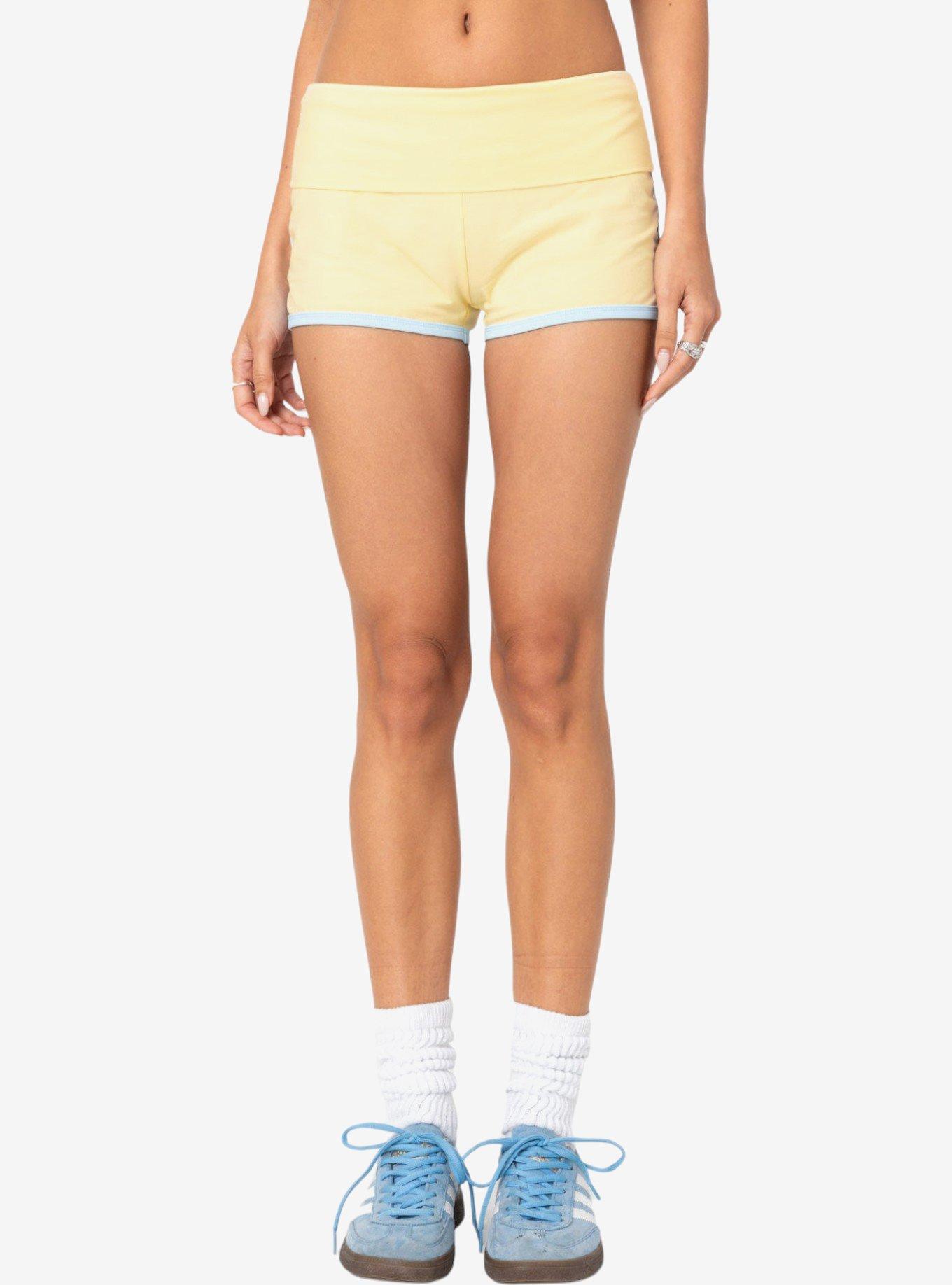 Edikted Lucky Contrast Fold Over Shorts, BRIGHT YELLOW, alternate