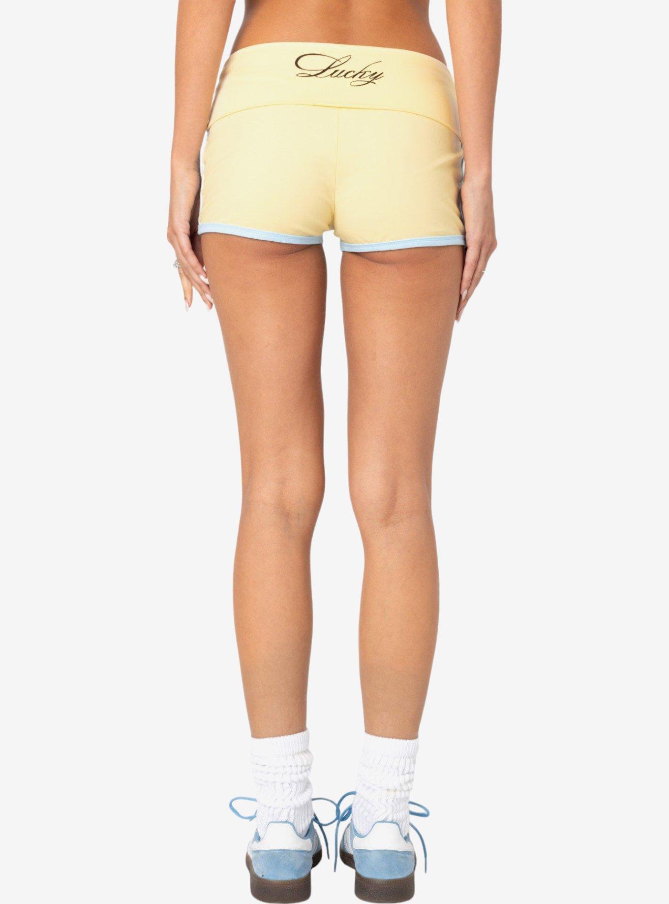 Edikted Lucky Contrast Fold Over Shorts, BRIGHT YELLOW, alternate