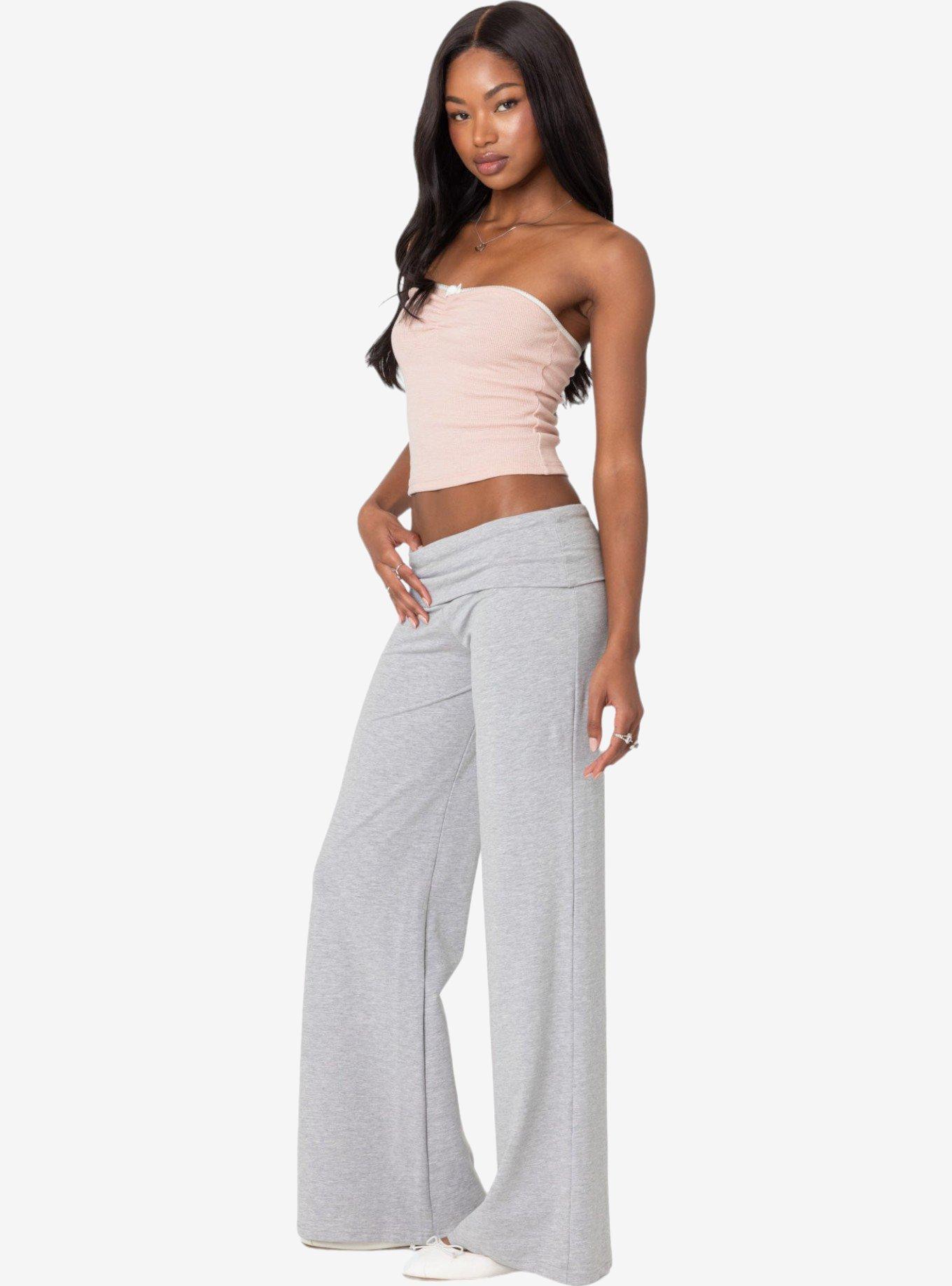 Edikted Wide Leg Fold Over Pants, GREY, alternate