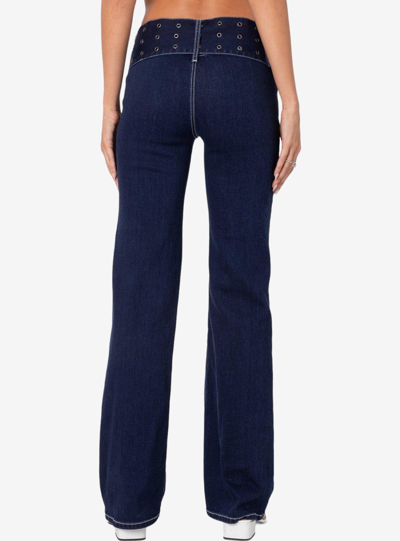 Edikted Buckle Belt Washed Flared Jeans, MULTI, alternate