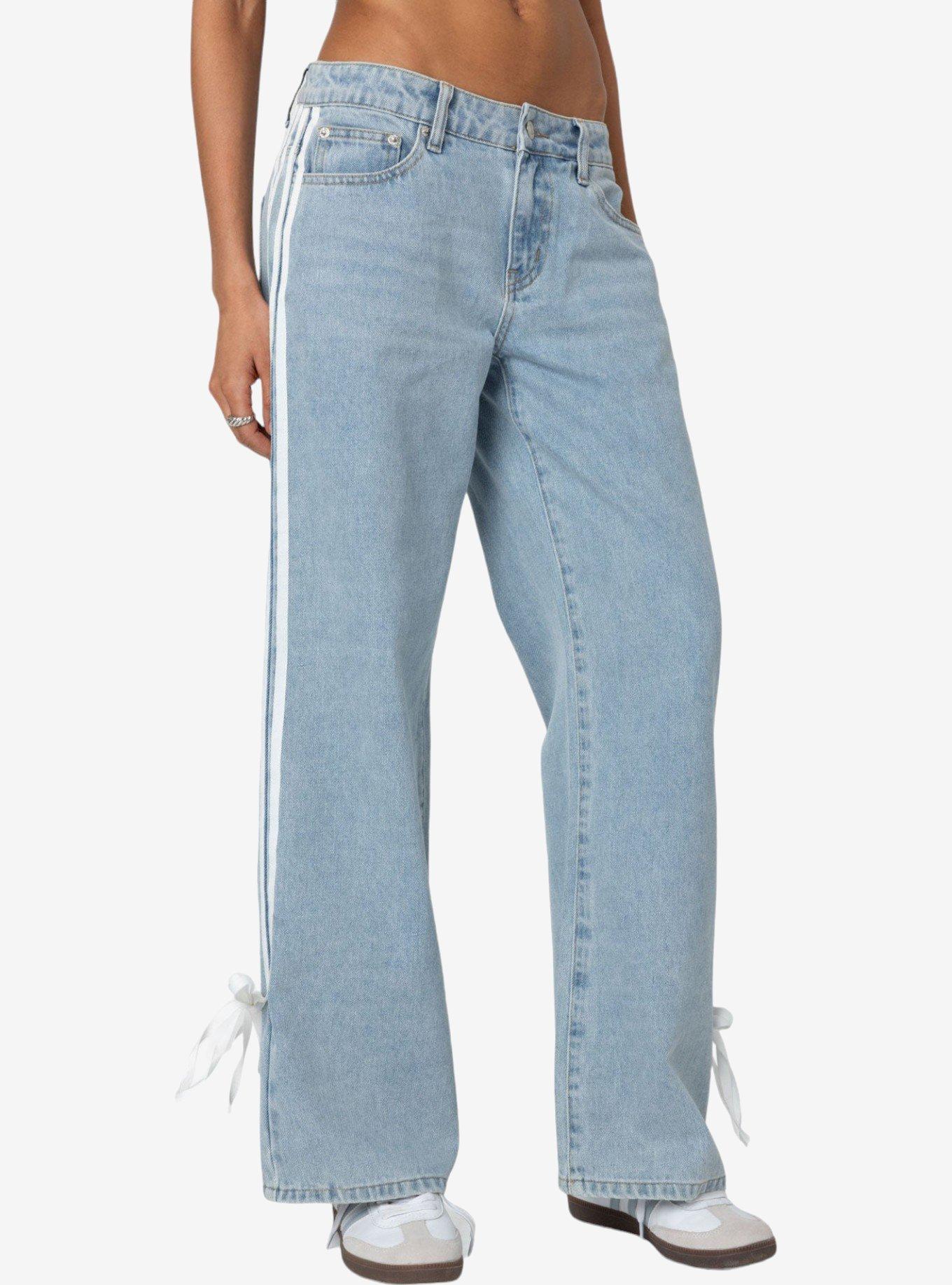 Edikted Washed Low Rise Ribbon Jeans, BLUE, alternate