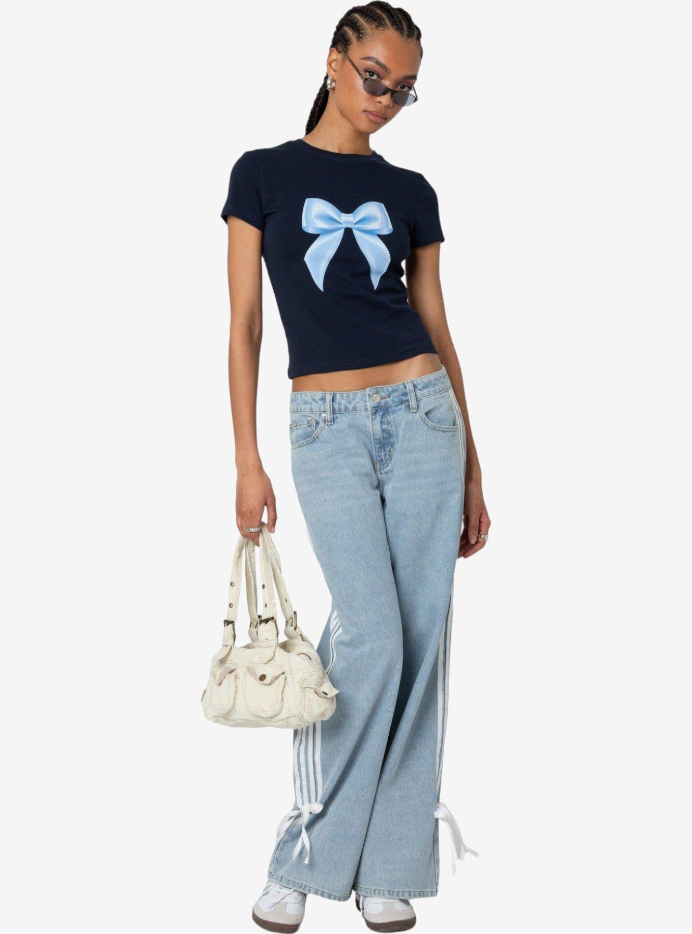Edikted Washed Low Rise Ribbon Jeans, BLUE, alternate