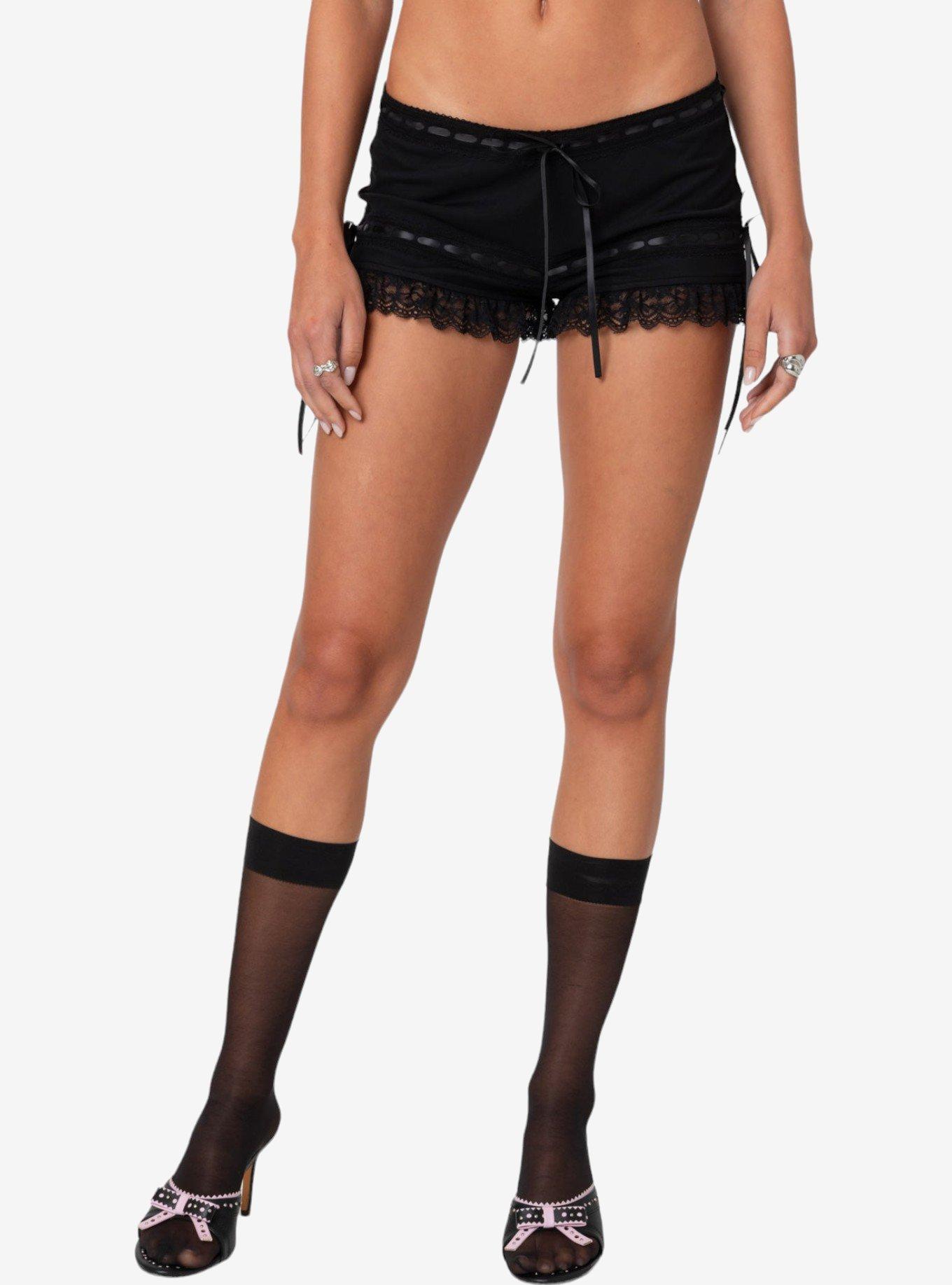 Edikted Marielle Ribbon Shorts, BLACK, alternate