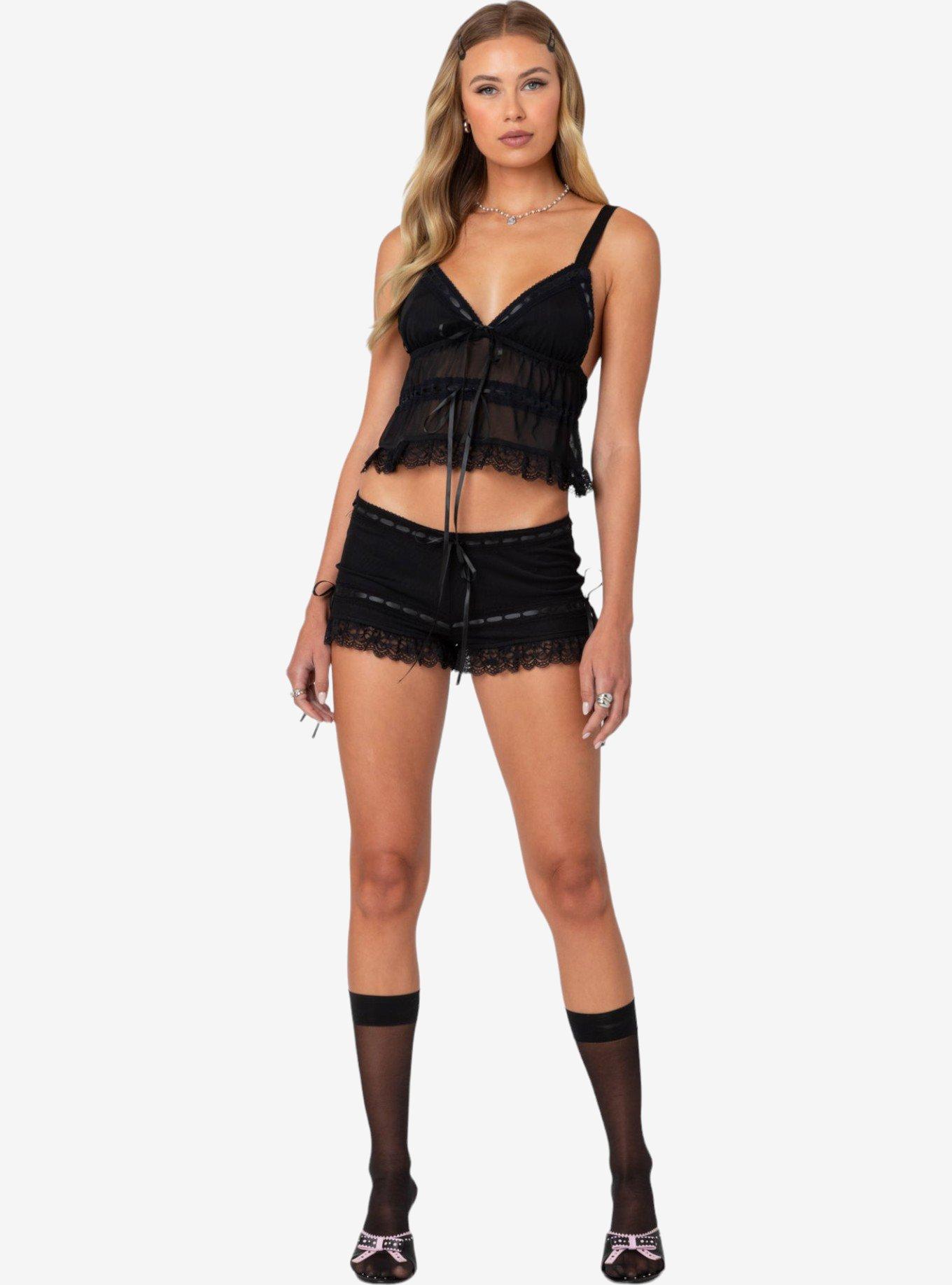 Edikted Marielle Ribbon Shorts, BLACK, alternate