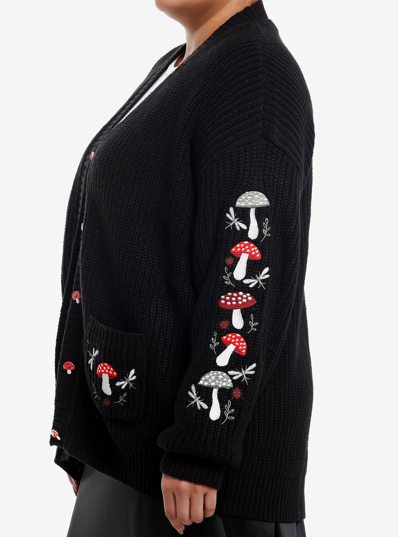 Thorn & Fable Mushrooms & Bugs Knit Girls Cardigan Plus Size, MULTI, alternate