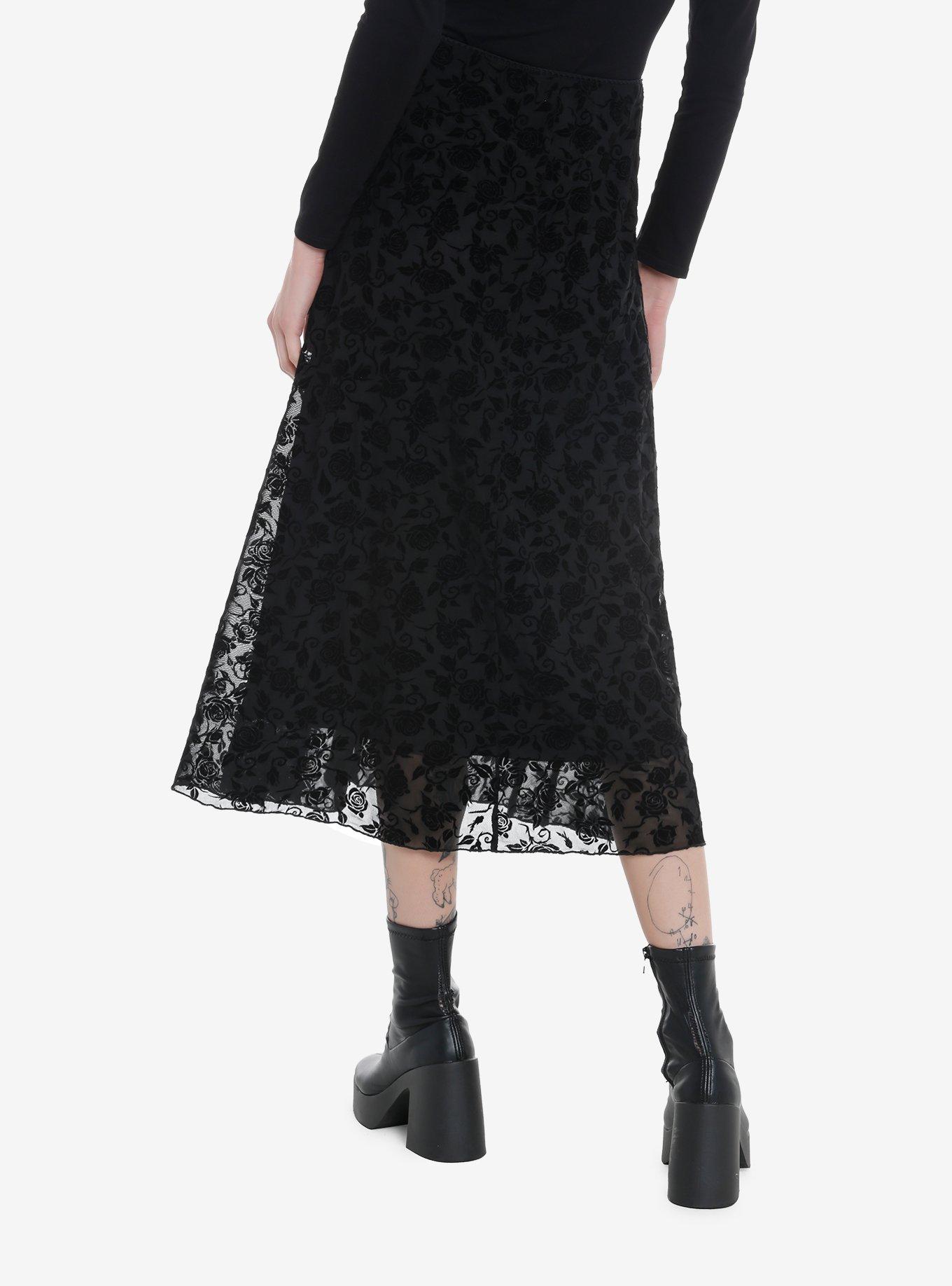 Thorn & Fable Flocked Rose Midi Skirt, , hi-res