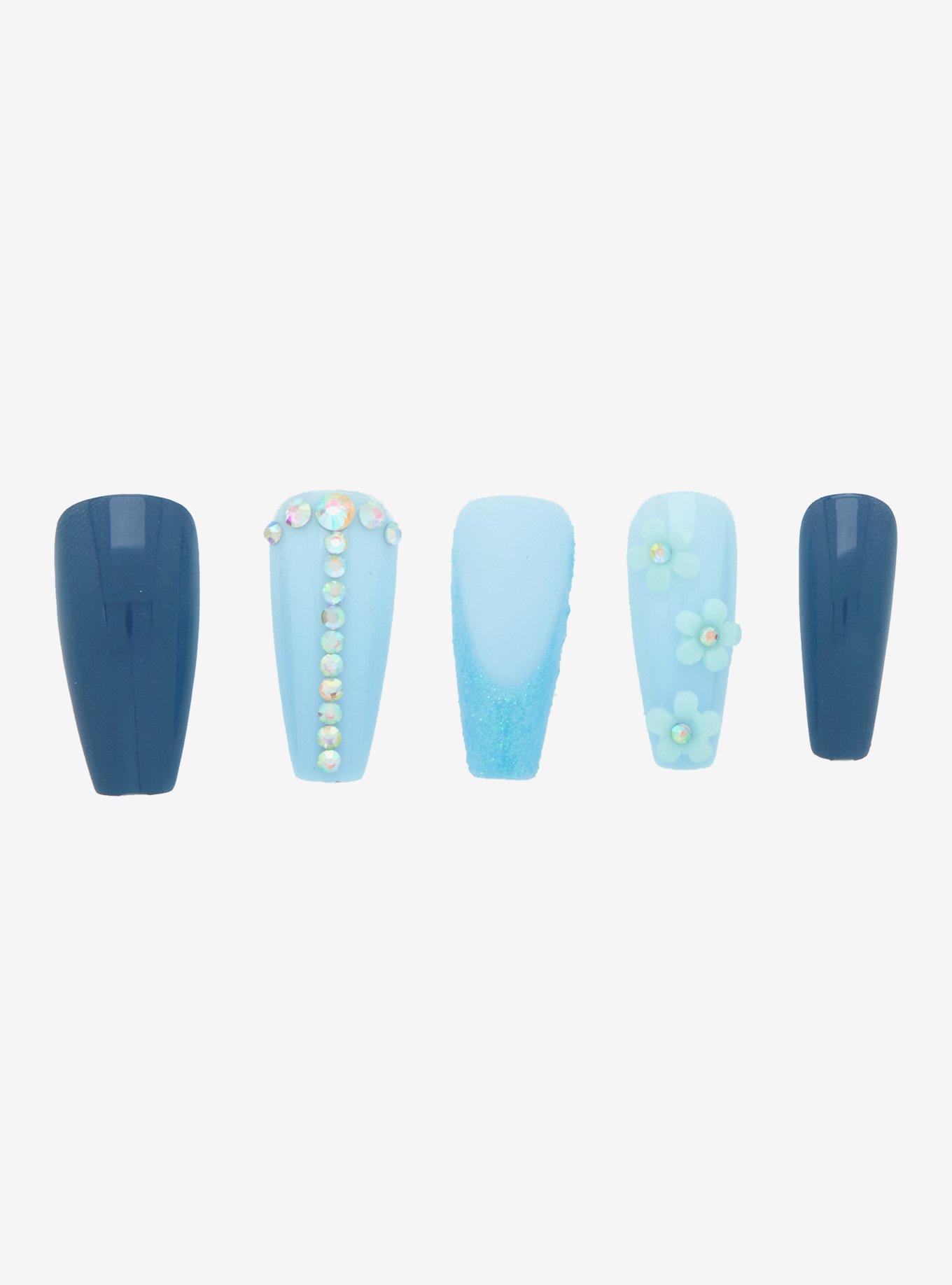 Blackheart Blue Floral Press-On Nail Set, , alternate