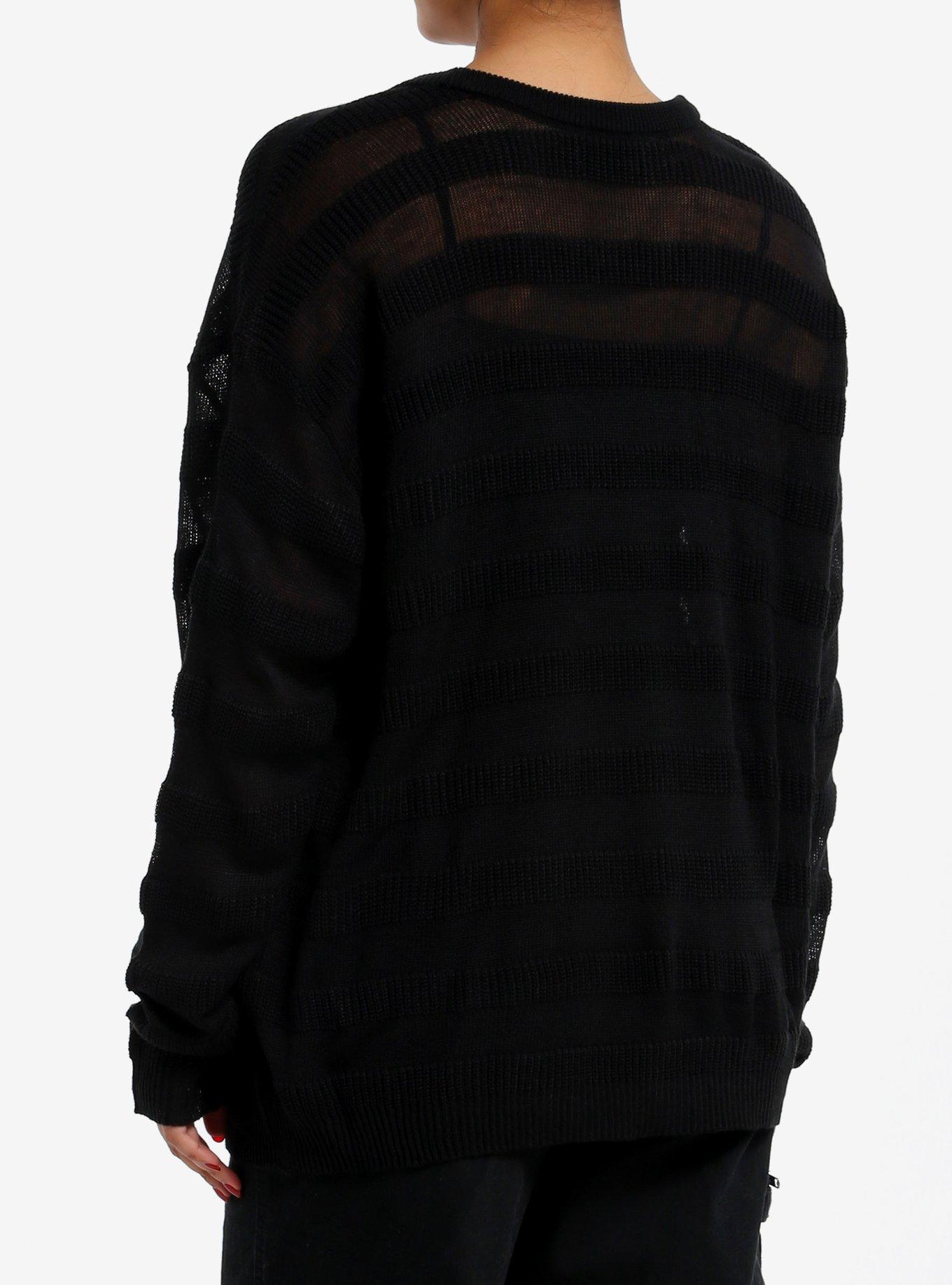Social Collision Black & Grey Stripe Knit Girls Sweater, BLACK, alternate