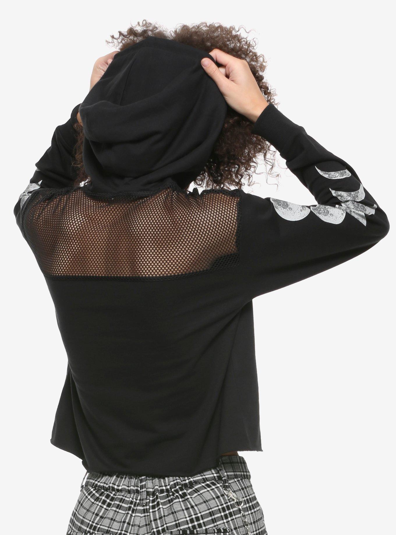 Moon Phases & Mesh Girls Crop Hoodie, , alternate
