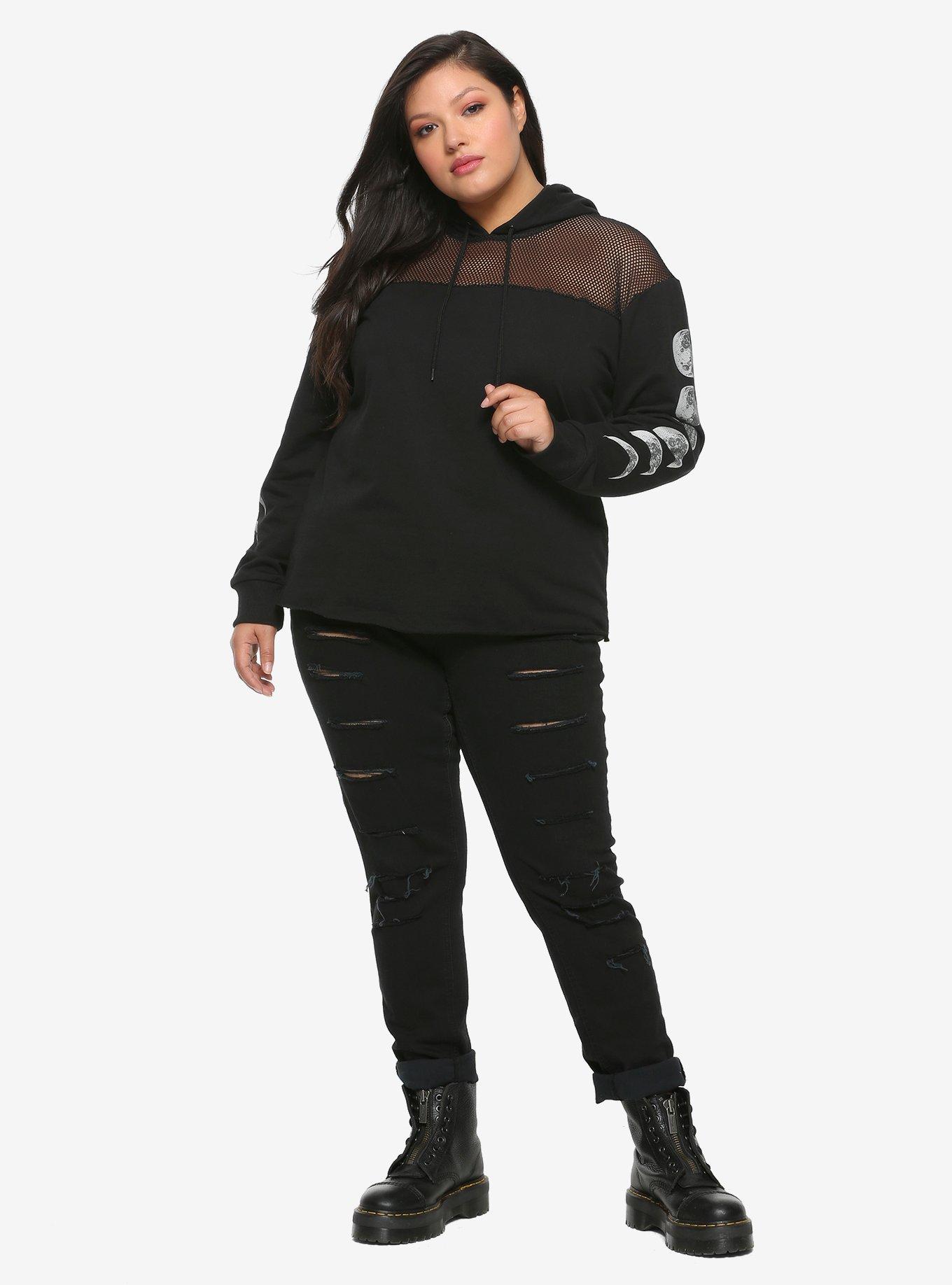Moon Phases & Mesh Girls Crop Hoodie Plus Size, , alternate