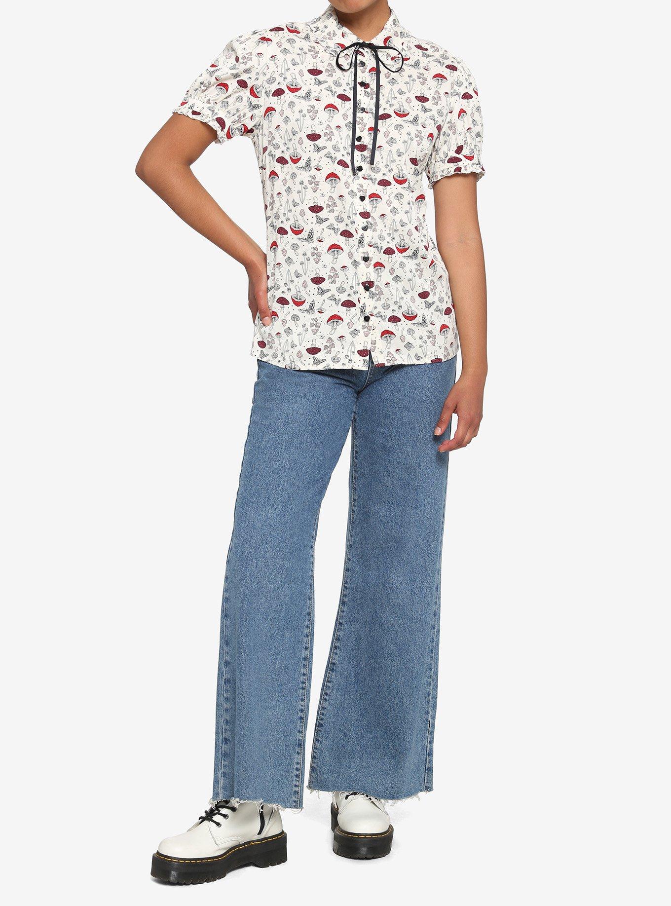 Mushroom Puff Sleeve Girls Woven Button-Up, , hi-res