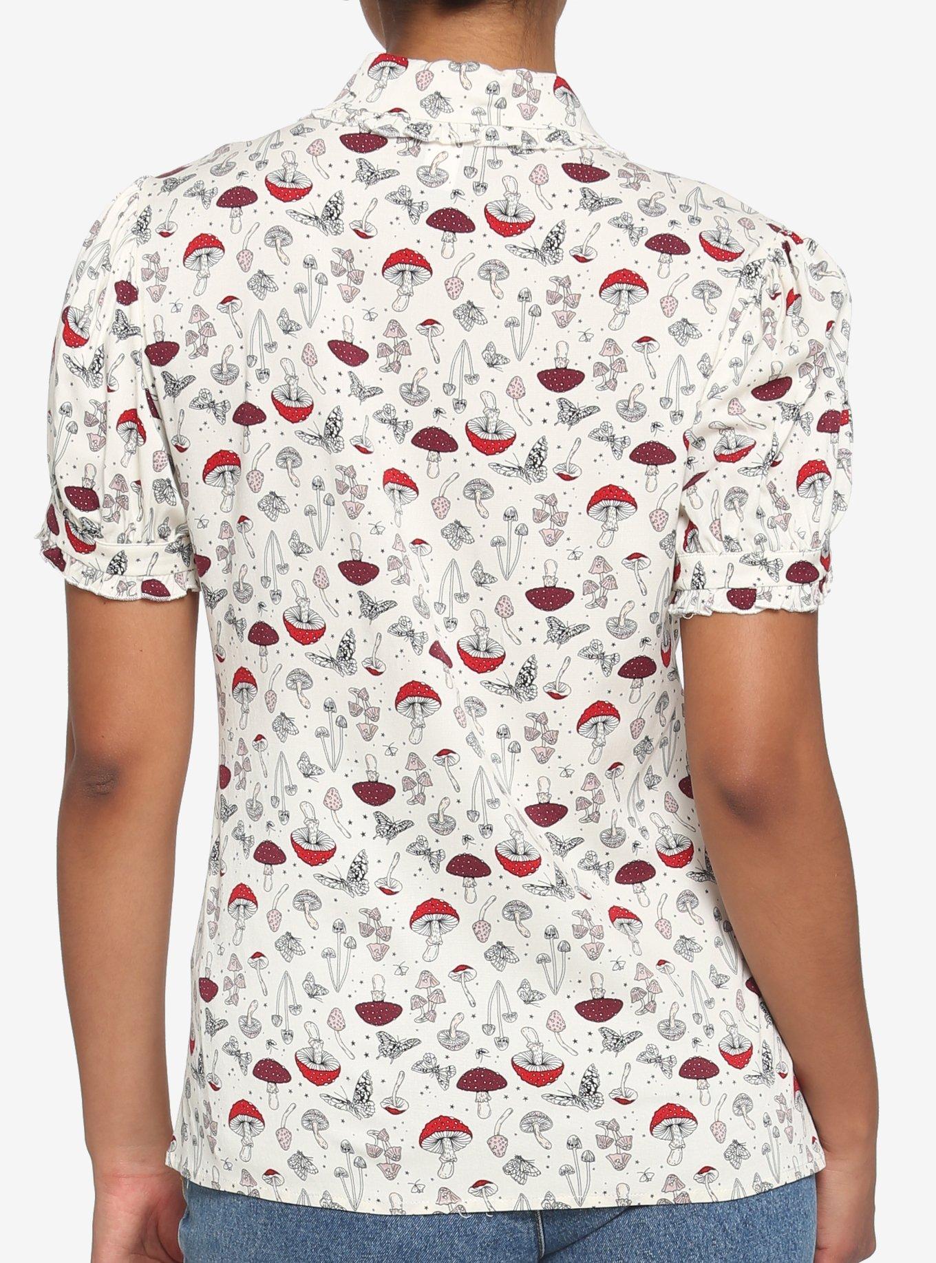 Mushroom Puff Sleeve Girls Woven Button-Up, IVORY, alternate