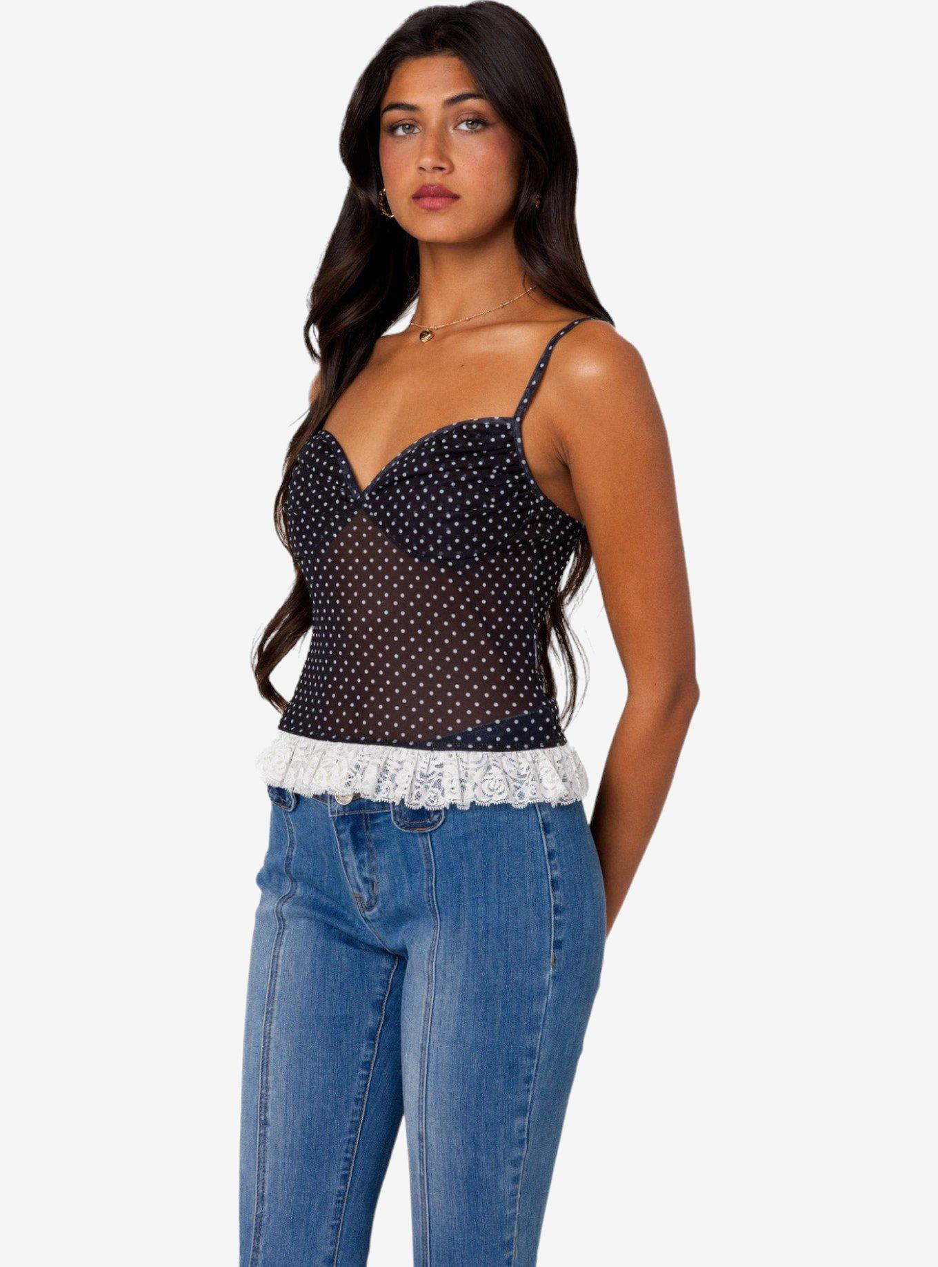 Edikted Polka Dot Cupped Mesh Top, BLACK, alternate