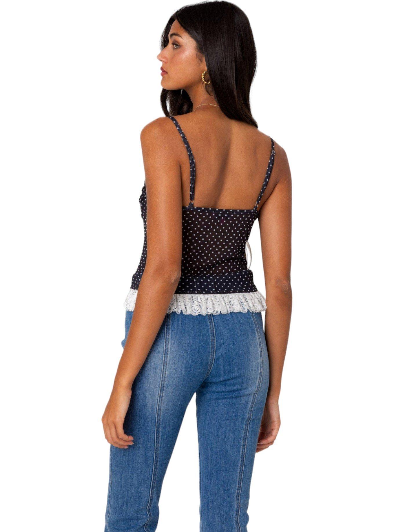 Edikted Polka Dot Cupped Mesh Top, BLACK, alternate
