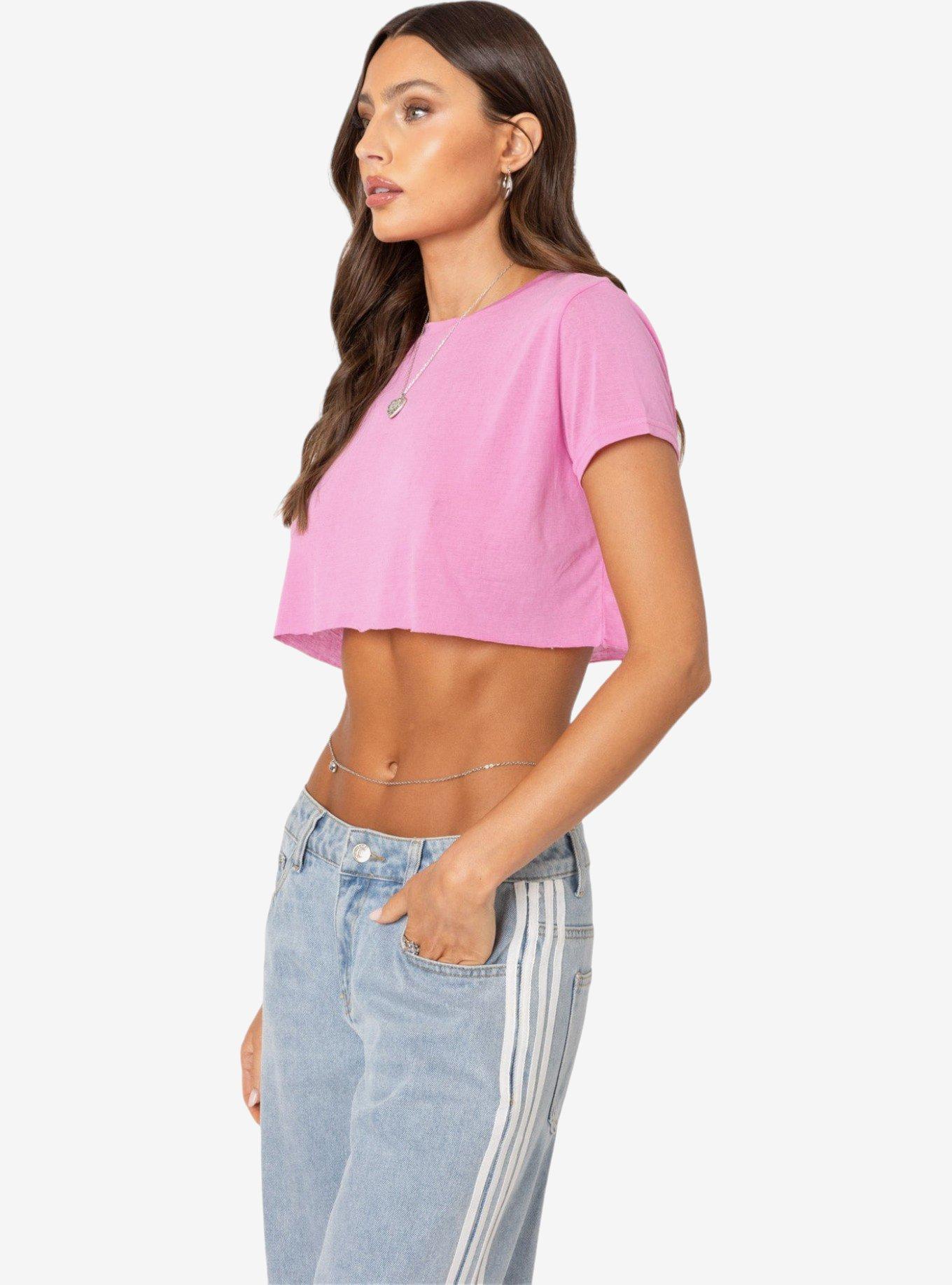Edikted Seville Cropped T Shirt, PINK, alternate
