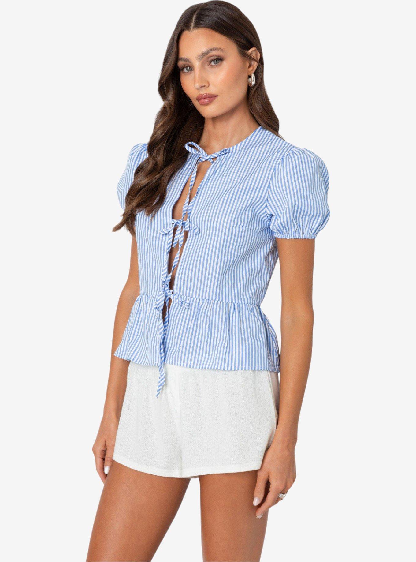Edikted Puffed Sleeve Tie Front Top, MULTI, alternate