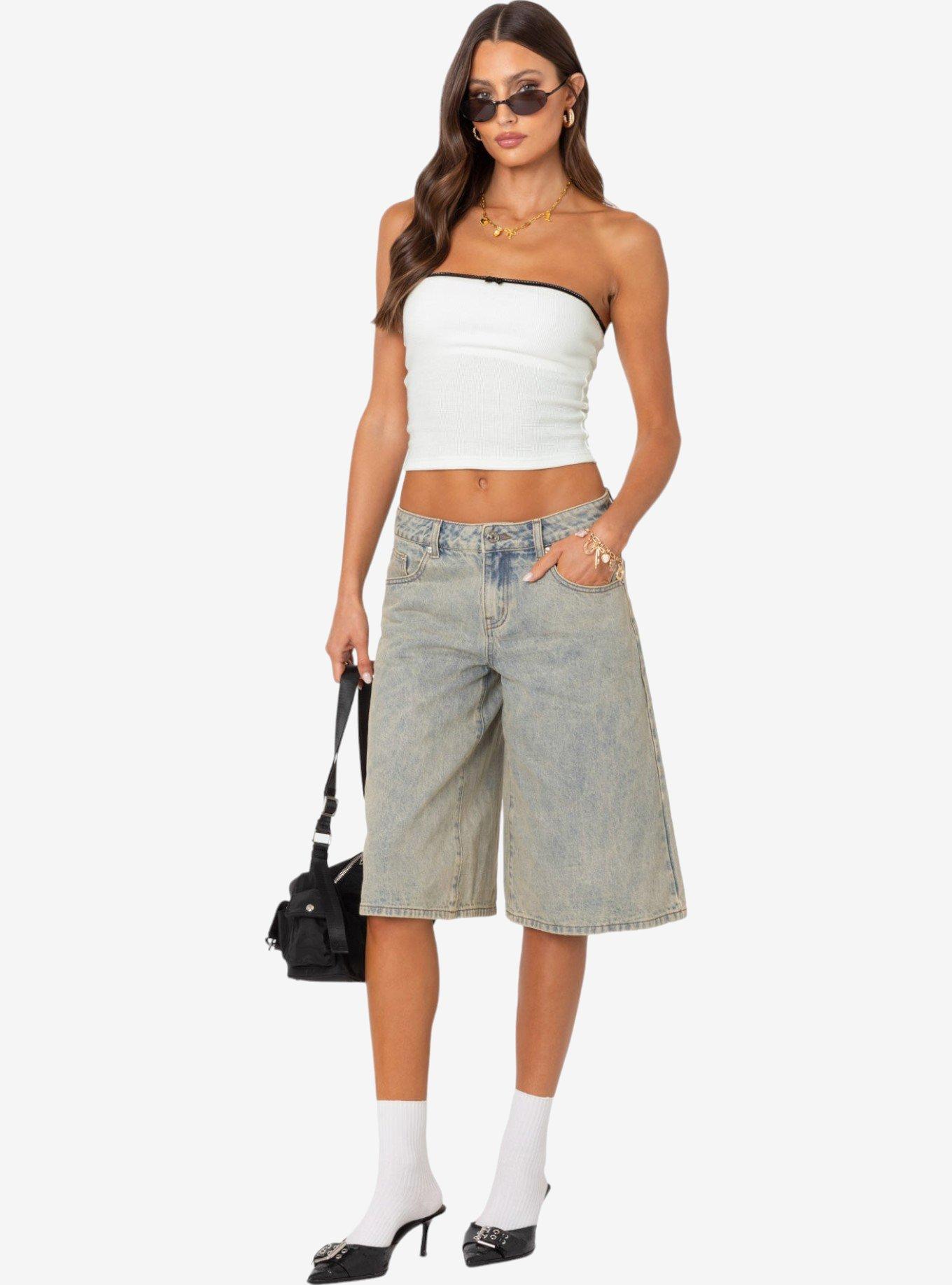 Edikted Built In Bra Waffle Tube Top, BRIGHT WHITE, alternate