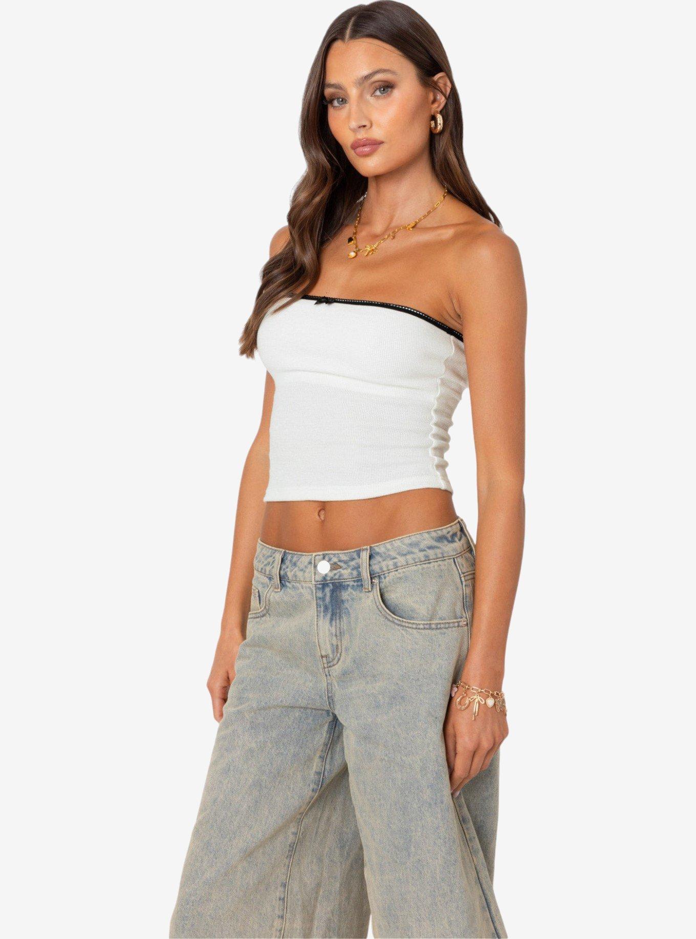 Edikted Built In Bra Waffle Tube Top, BRIGHT WHITE, alternate