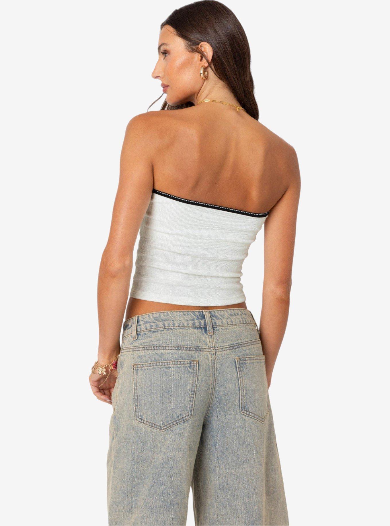 Edikted Built In Bra Waffle Tube Top, BRIGHT WHITE, alternate