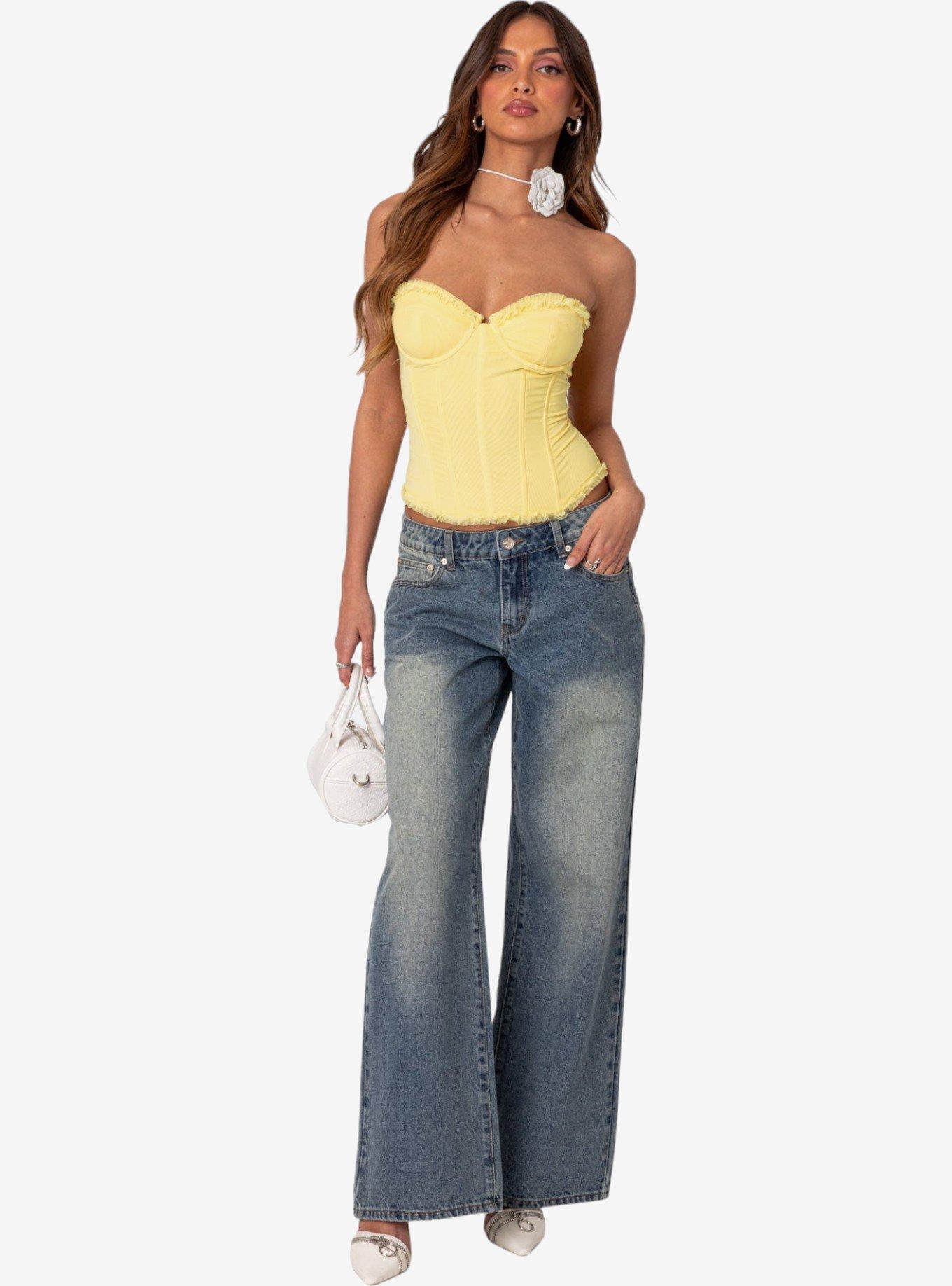 Edikted Deirdre Mesh Lace Up Corset, BRIGHT YELLOW, alternate