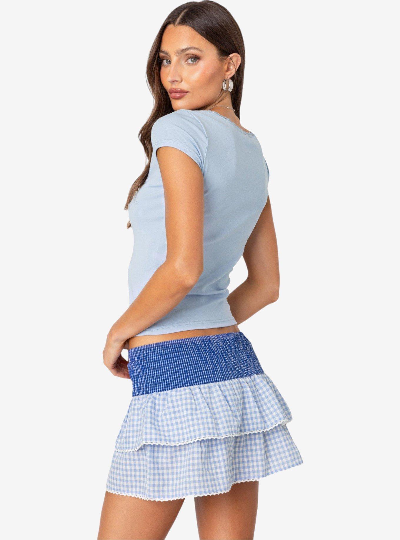 Edikted Priscilla Lace Trim T Shirt, BLUE, alternate