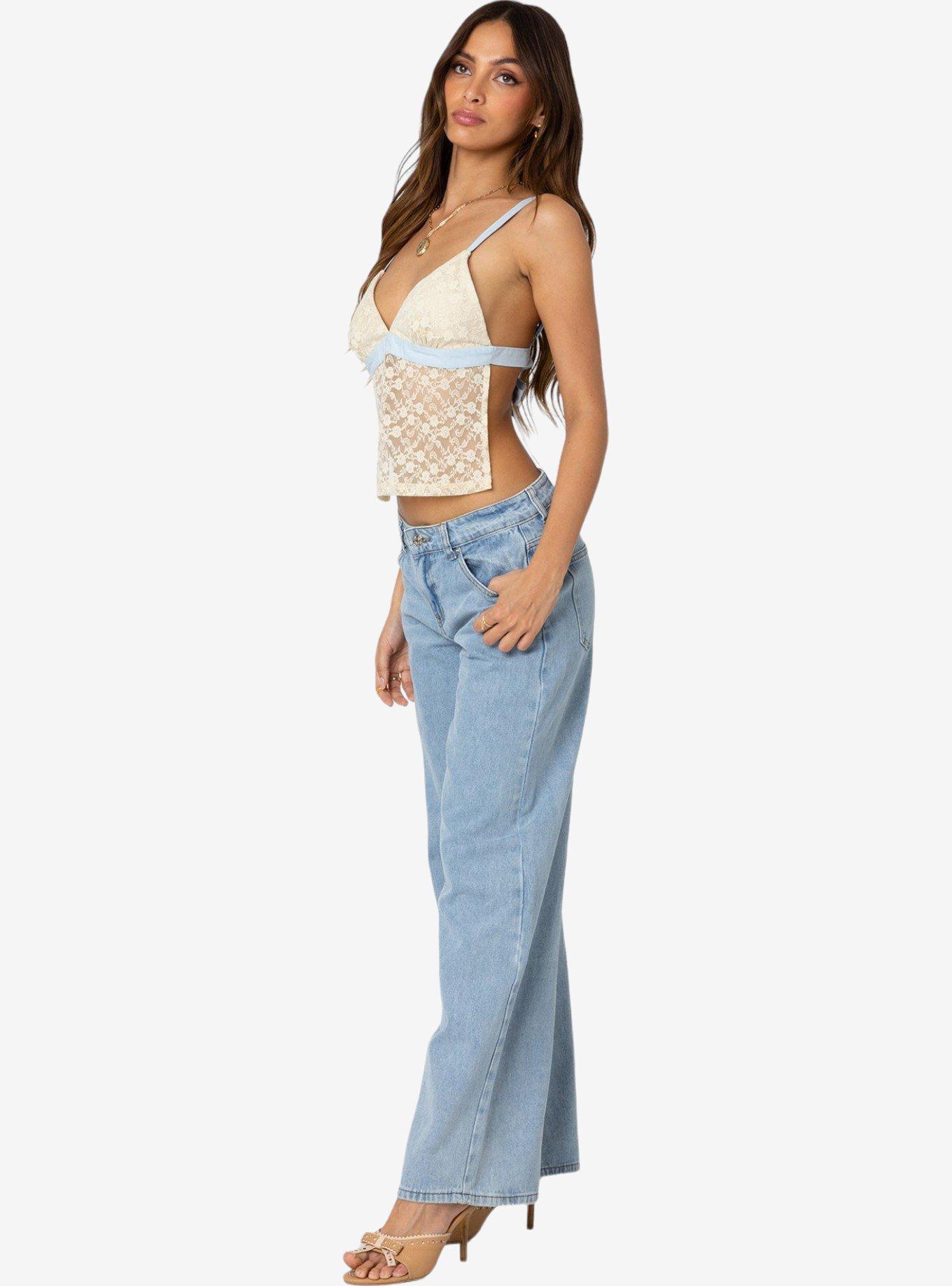 Edikted Sheer Lace Open Back Tank Top, IVORY, alternate