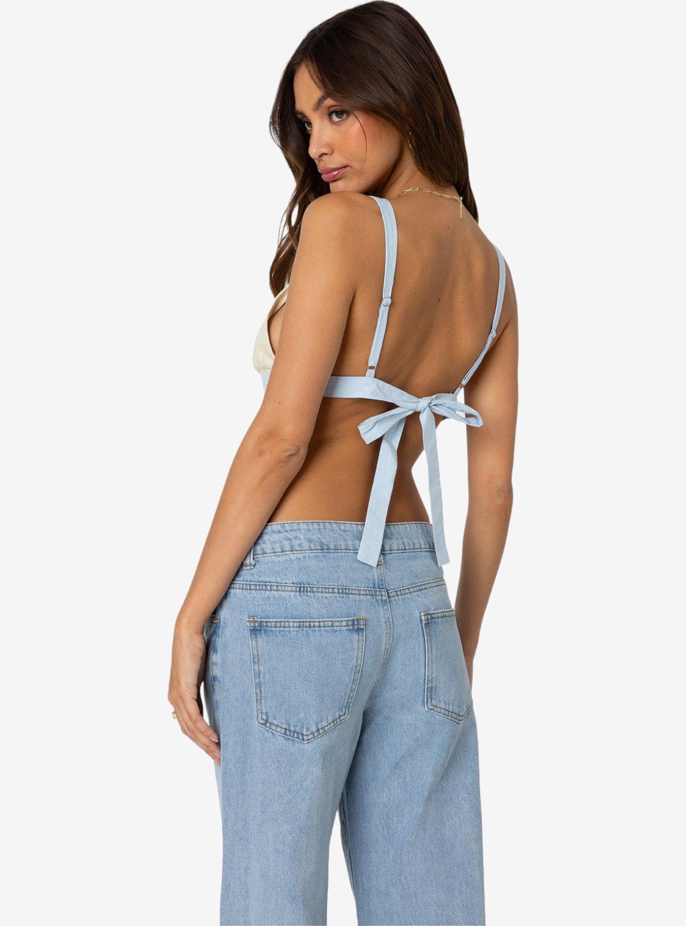 Edikted Sheer Lace Open Back Tank Top, IVORY, alternate