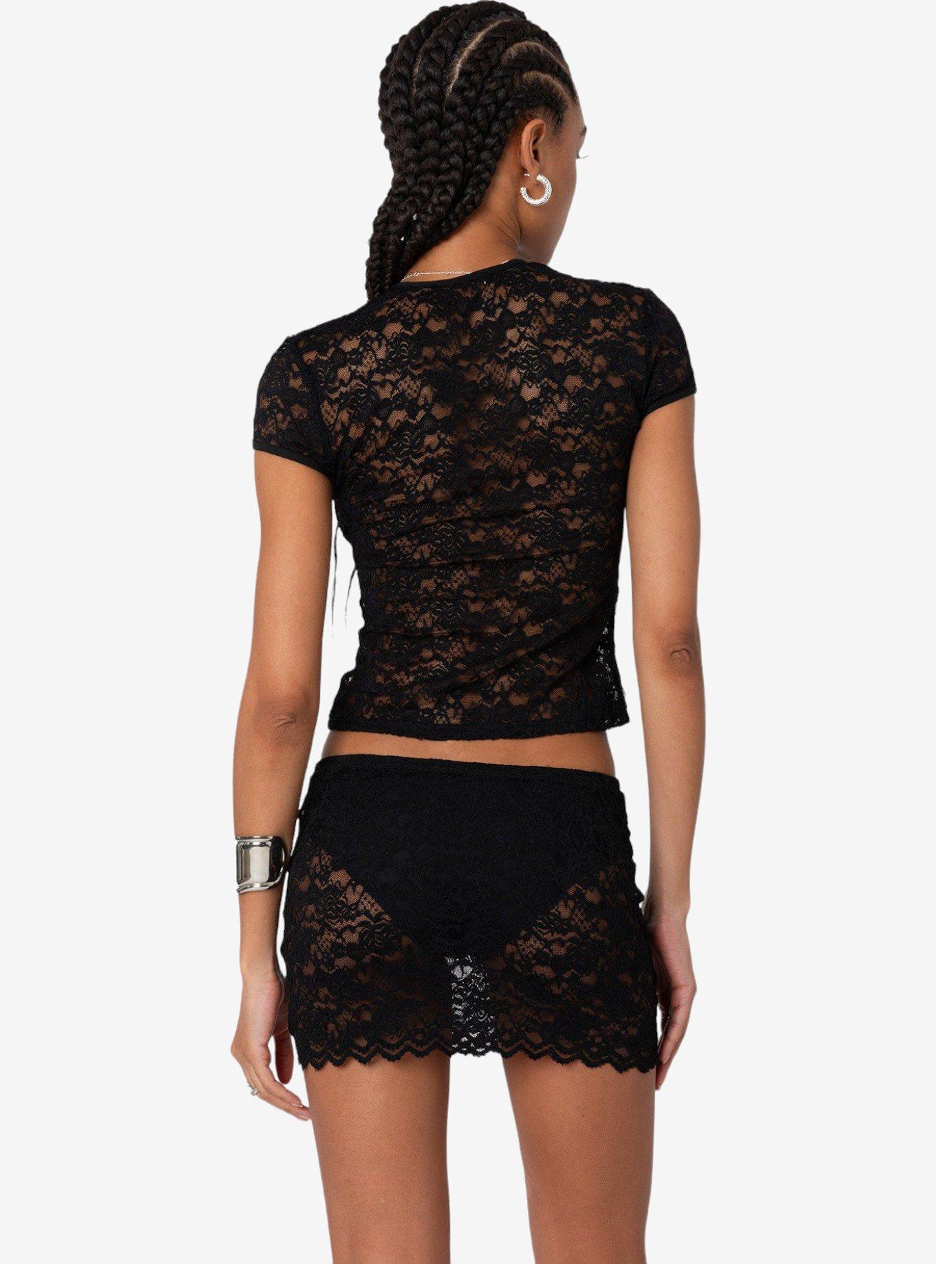 Edikted Kaori Sheer Lace T Shirt, BLACK, alternate