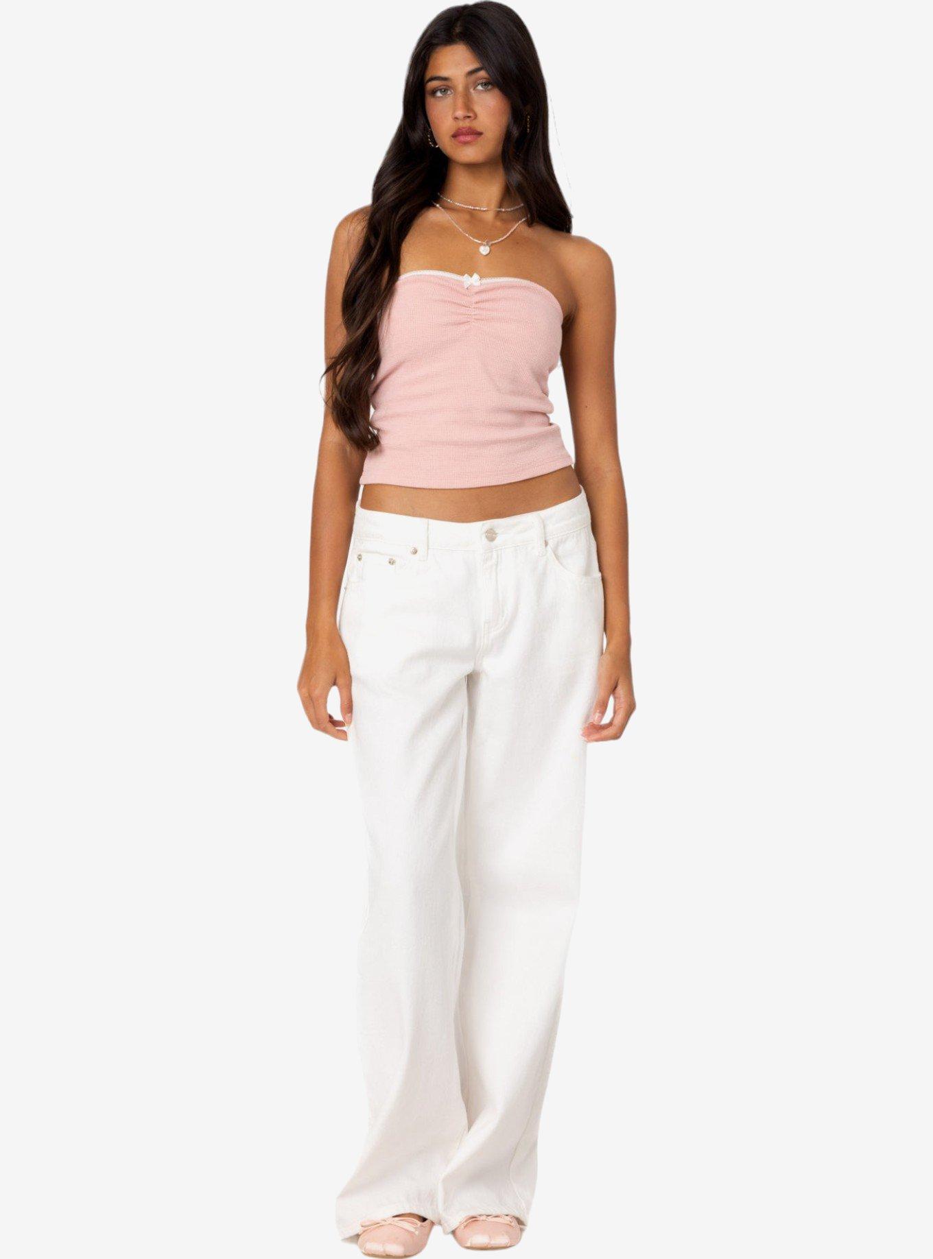 Edikted Kacey Strapless Waffle Top, PINK, alternate