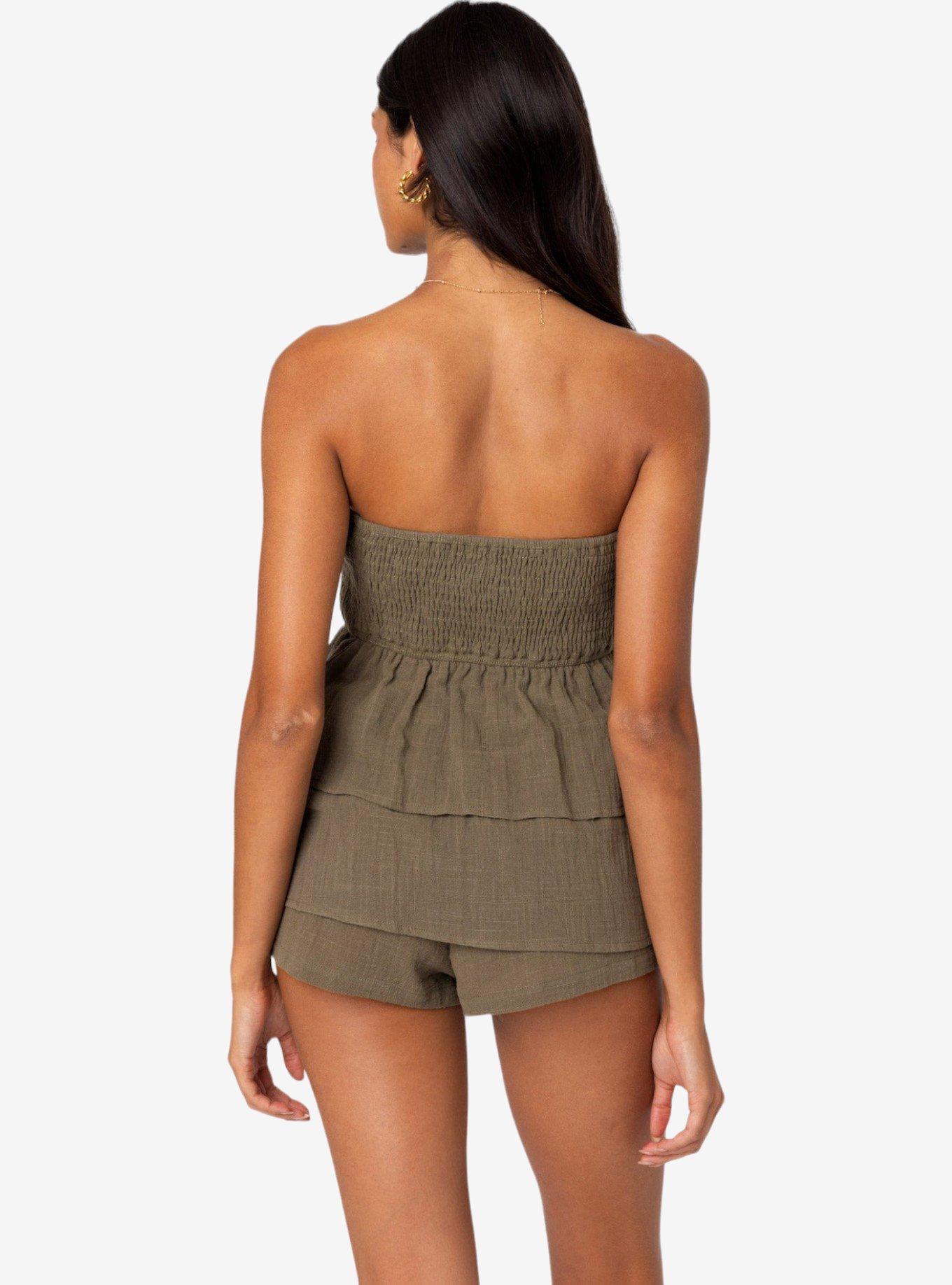 Edikted Harleigh Ruffled Linen Look Tube Top, OLIVE, alternate