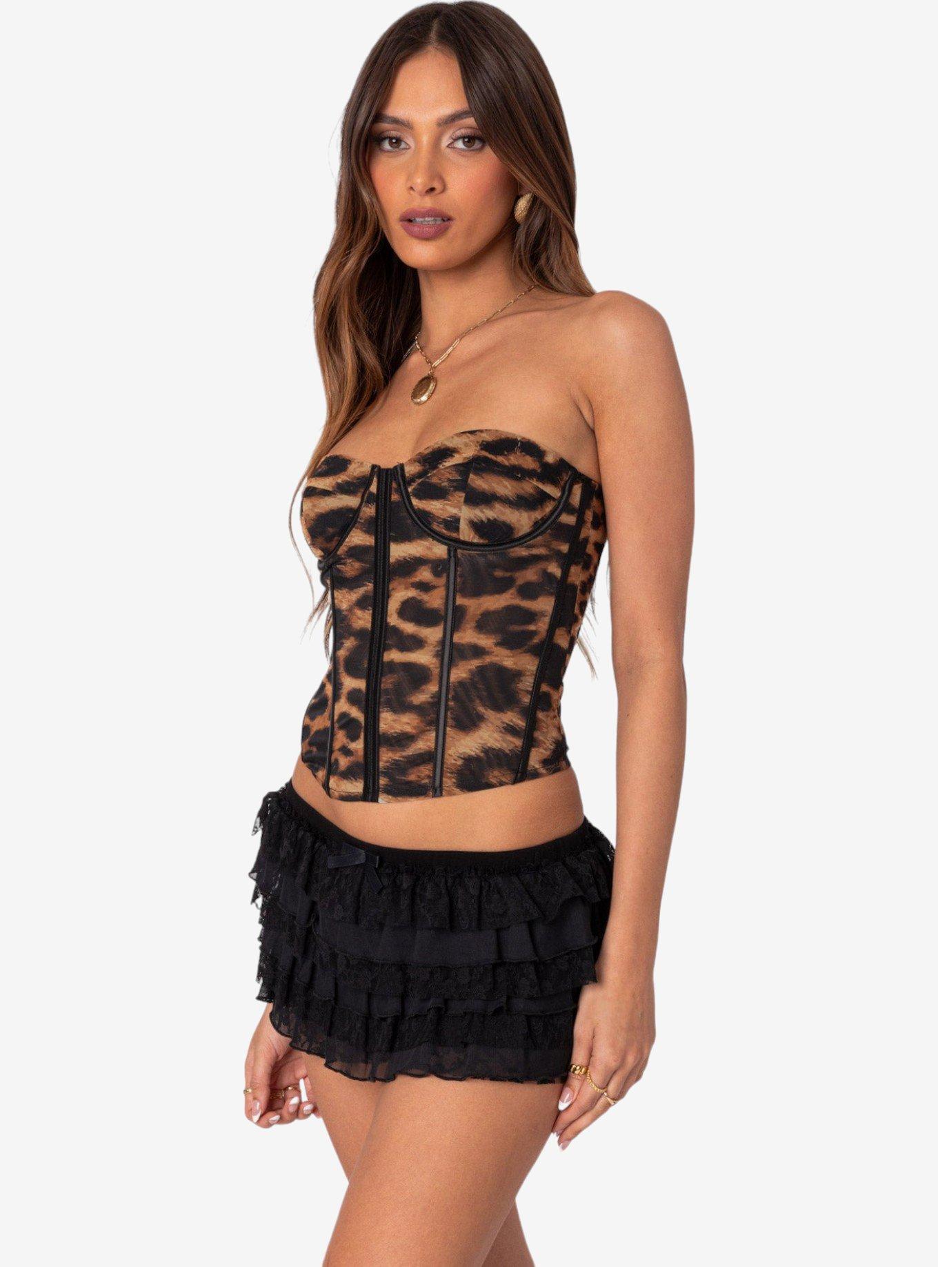 Edikted Lennox Leopard Print Mesh Corset, MULTI, alternate