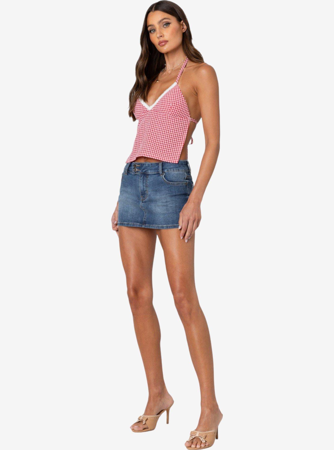 Edikted Charmaine Open Back Gingham Top, RED, alternate