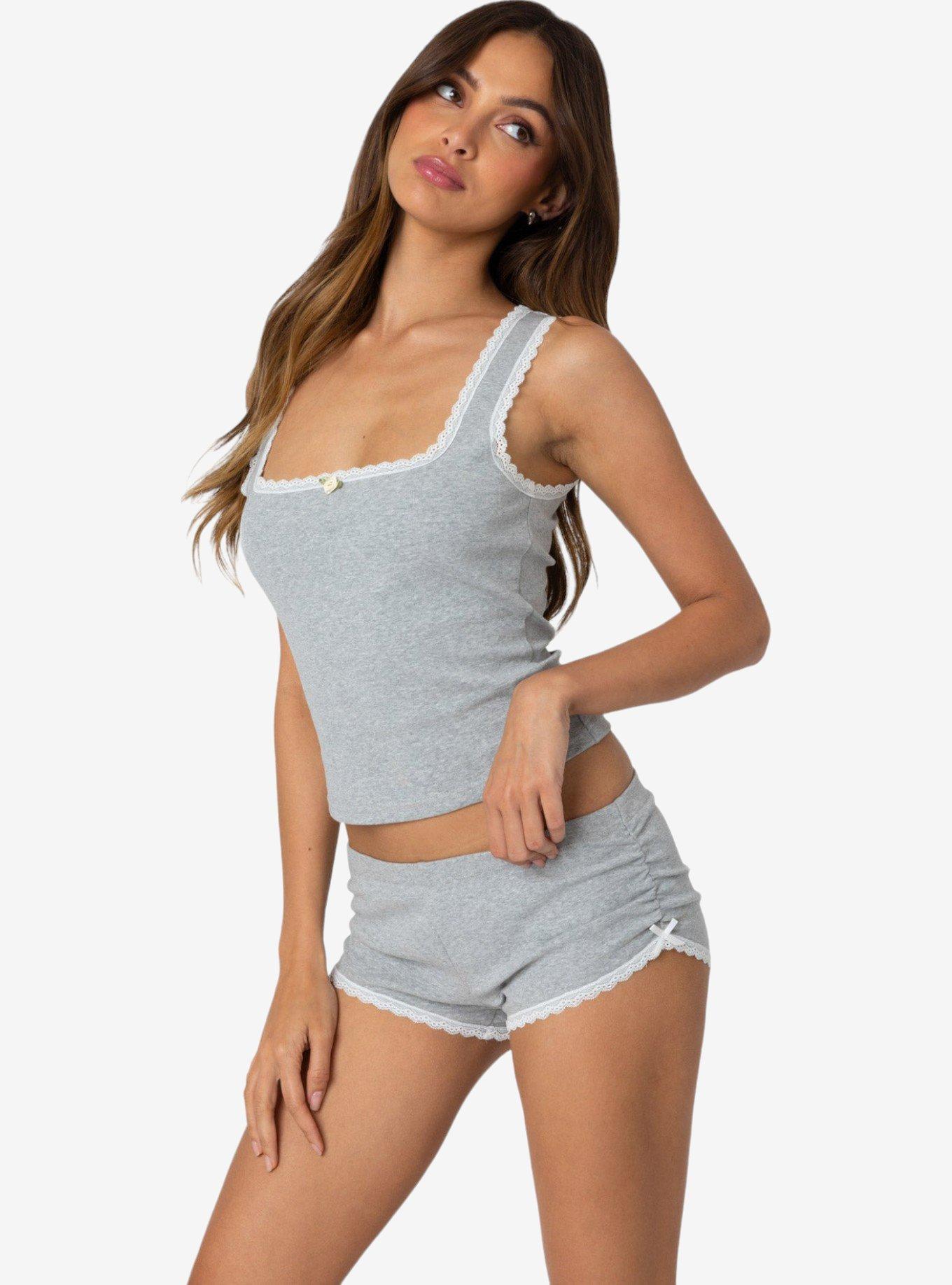 Edikted Kadence Lace Trim Tank Top, GREY, alternate