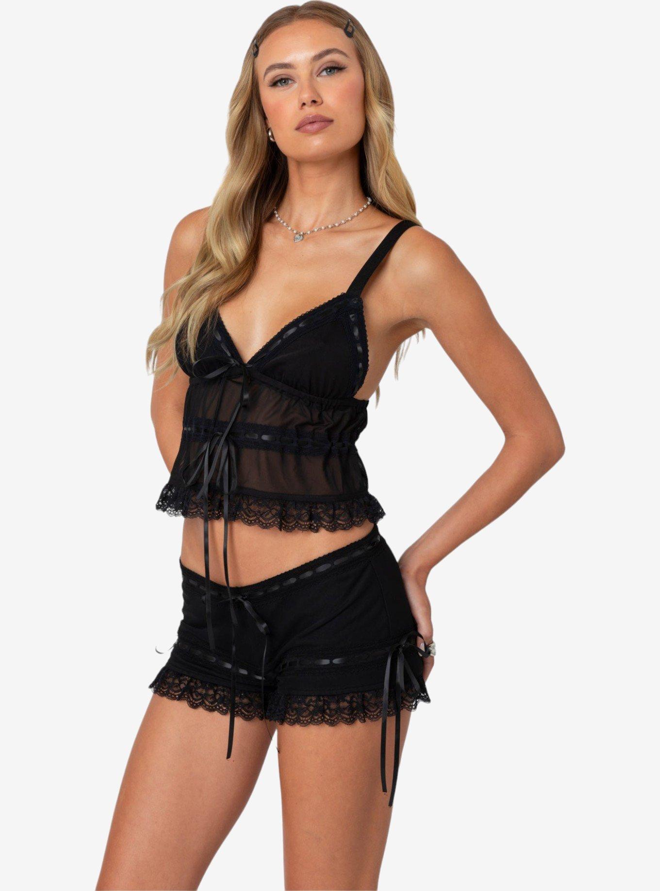 Edikted Marielle Sheer Ribbon Tank Top, BLACK, alternate