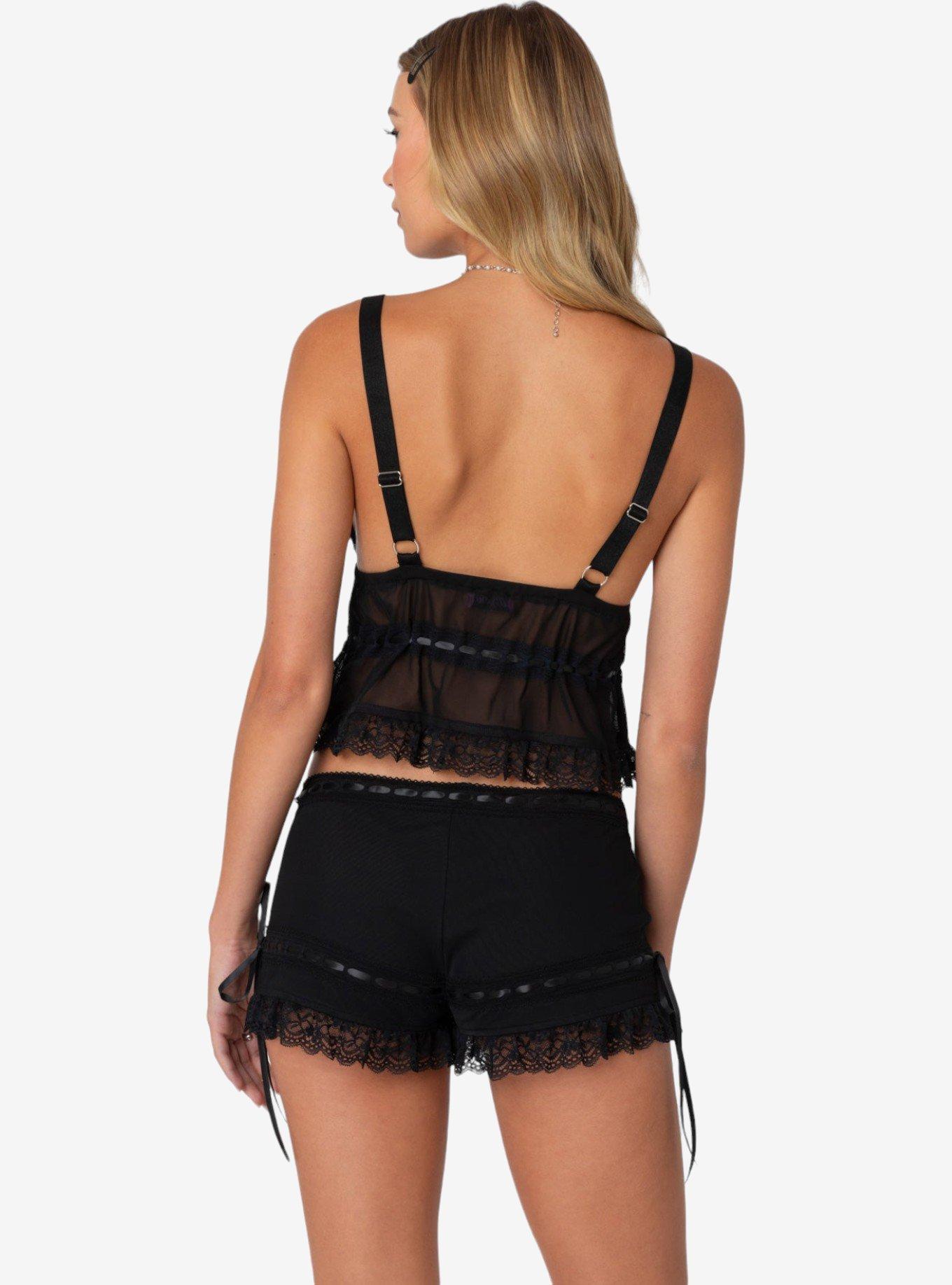 Edikted Marielle Sheer Ribbon Tank Top, BLACK, alternate