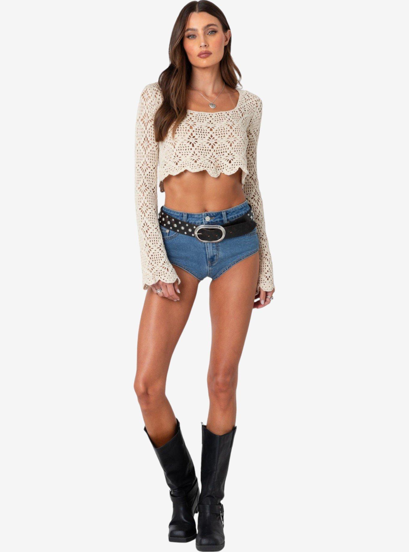 Edikted Tessie Crochet Top, BEIGE, alternate