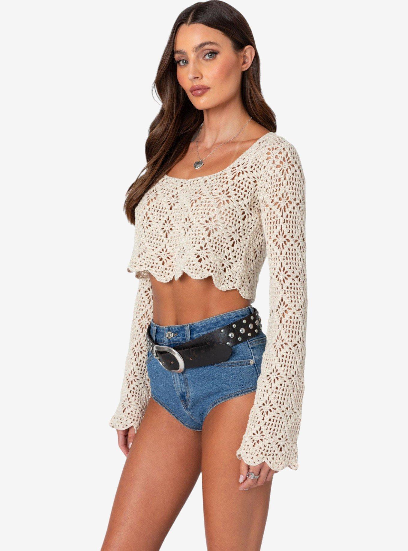 Edikted Tessie Crochet Top, BEIGE, alternate