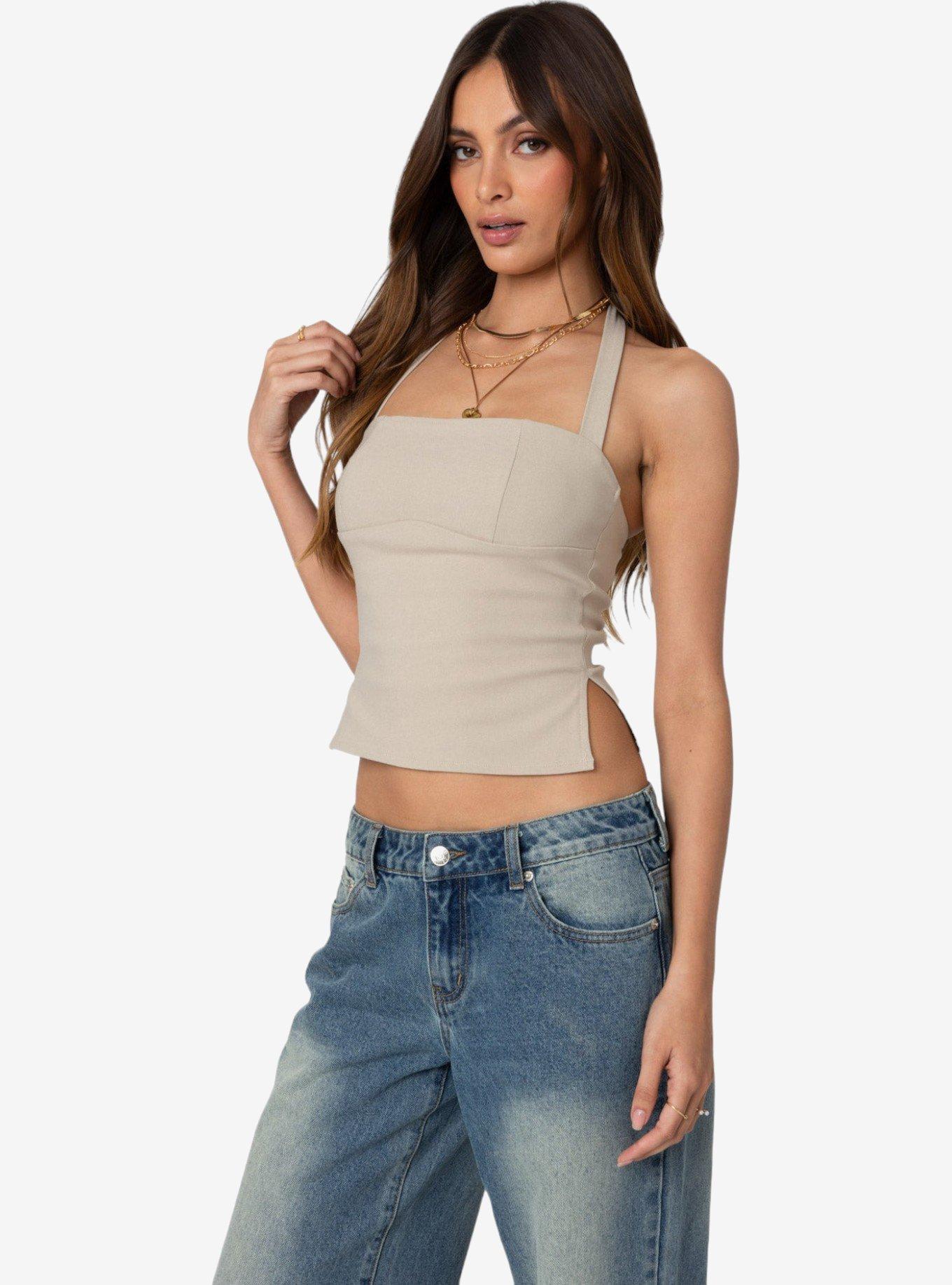Edikted Dara Halter Top, BEIGE, alternate