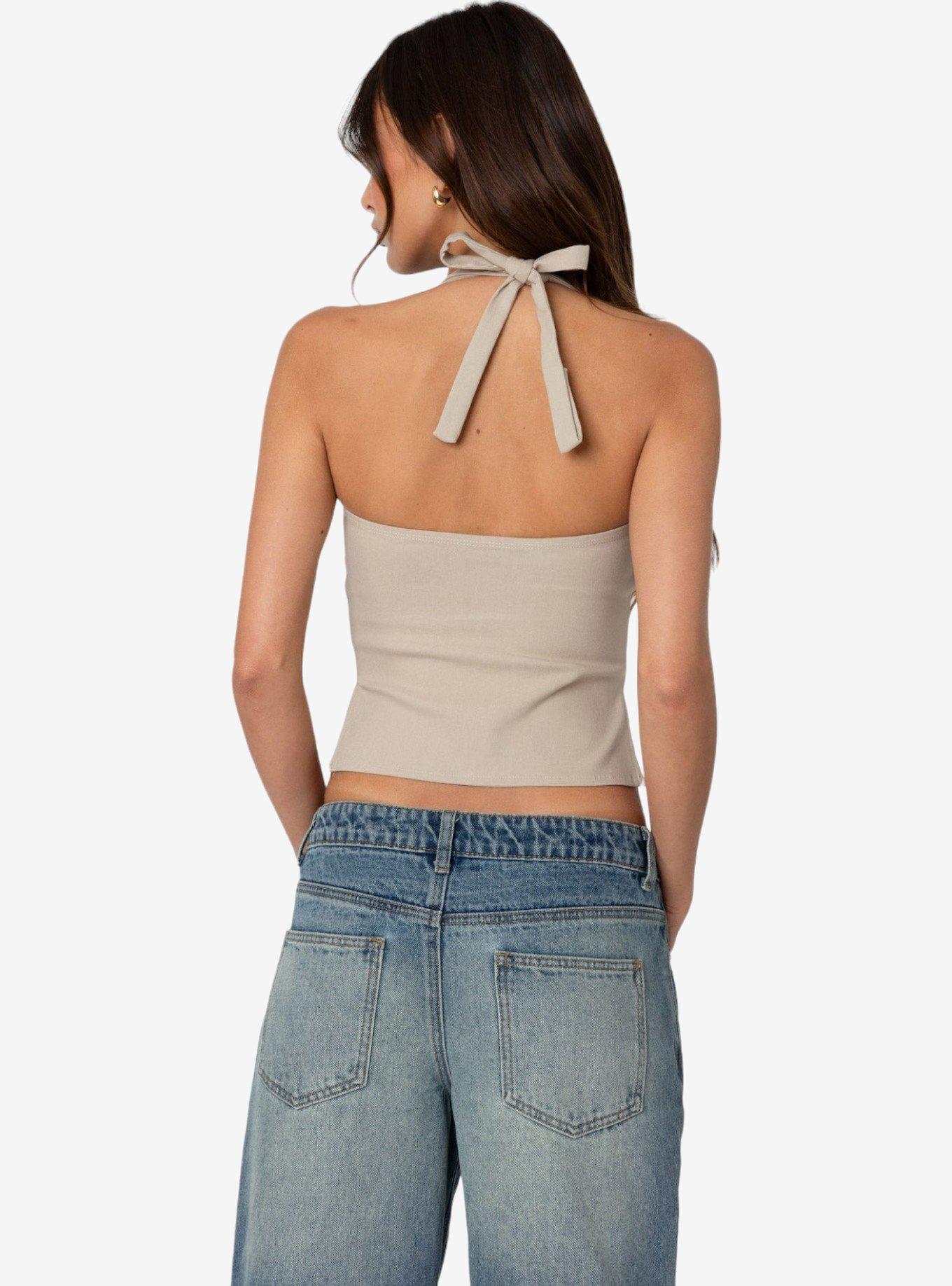 Edikted Dara Halter Top, BEIGE, alternate