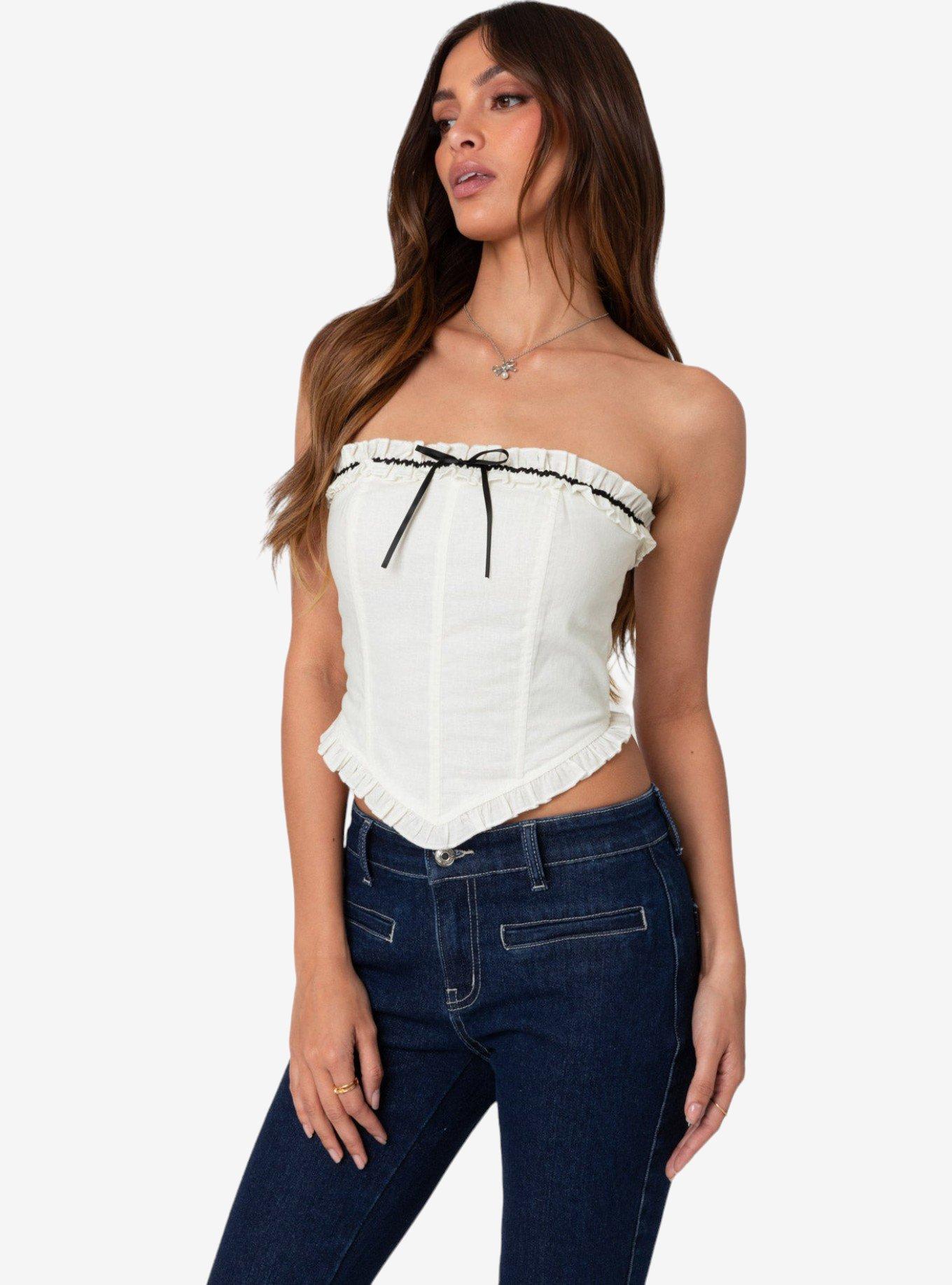 Edikted Coralie Ruffled Corset, IVORY, alternate