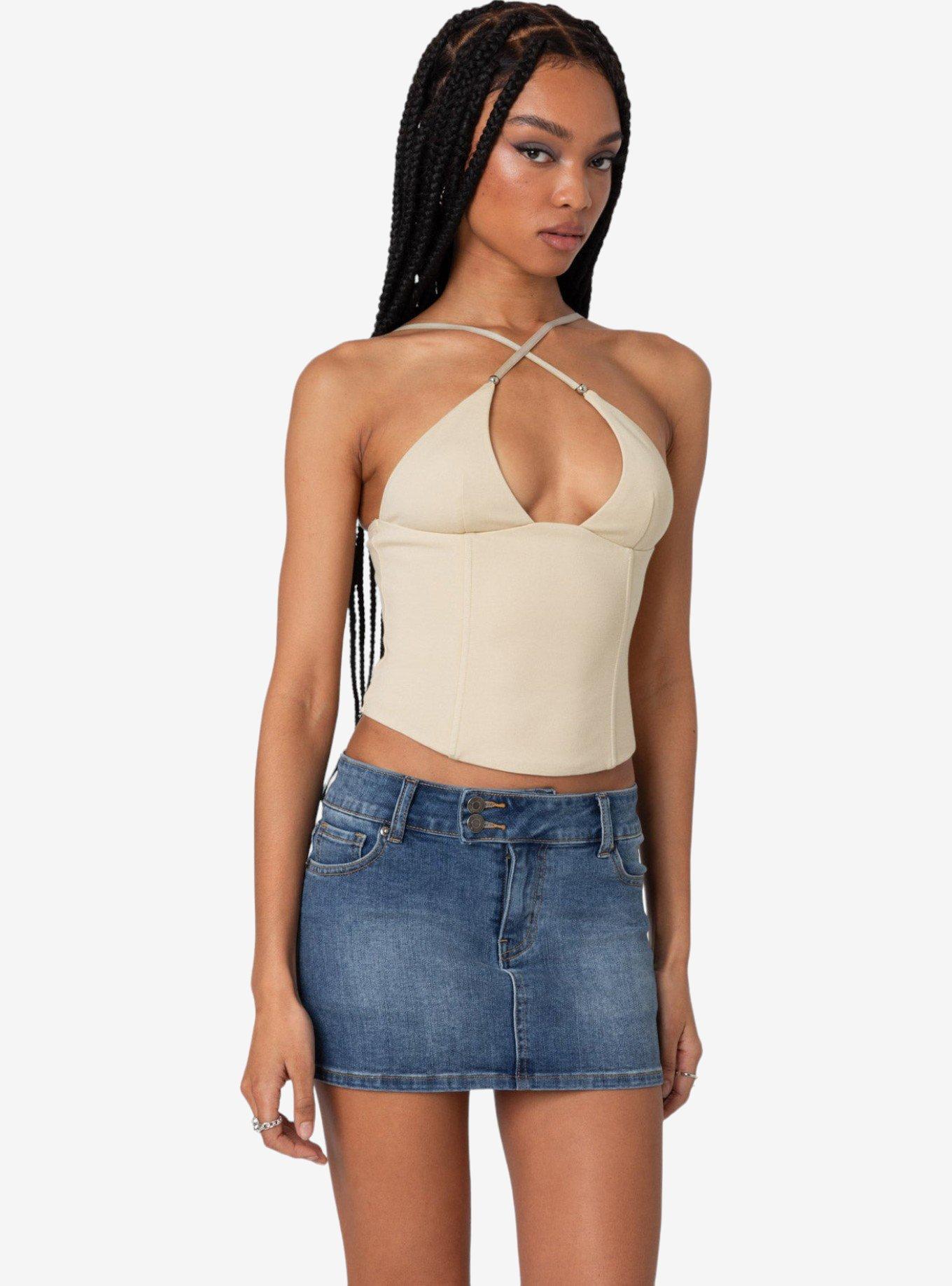 Edikted Lou Crossover Beaded Corset, BEIGE, alternate