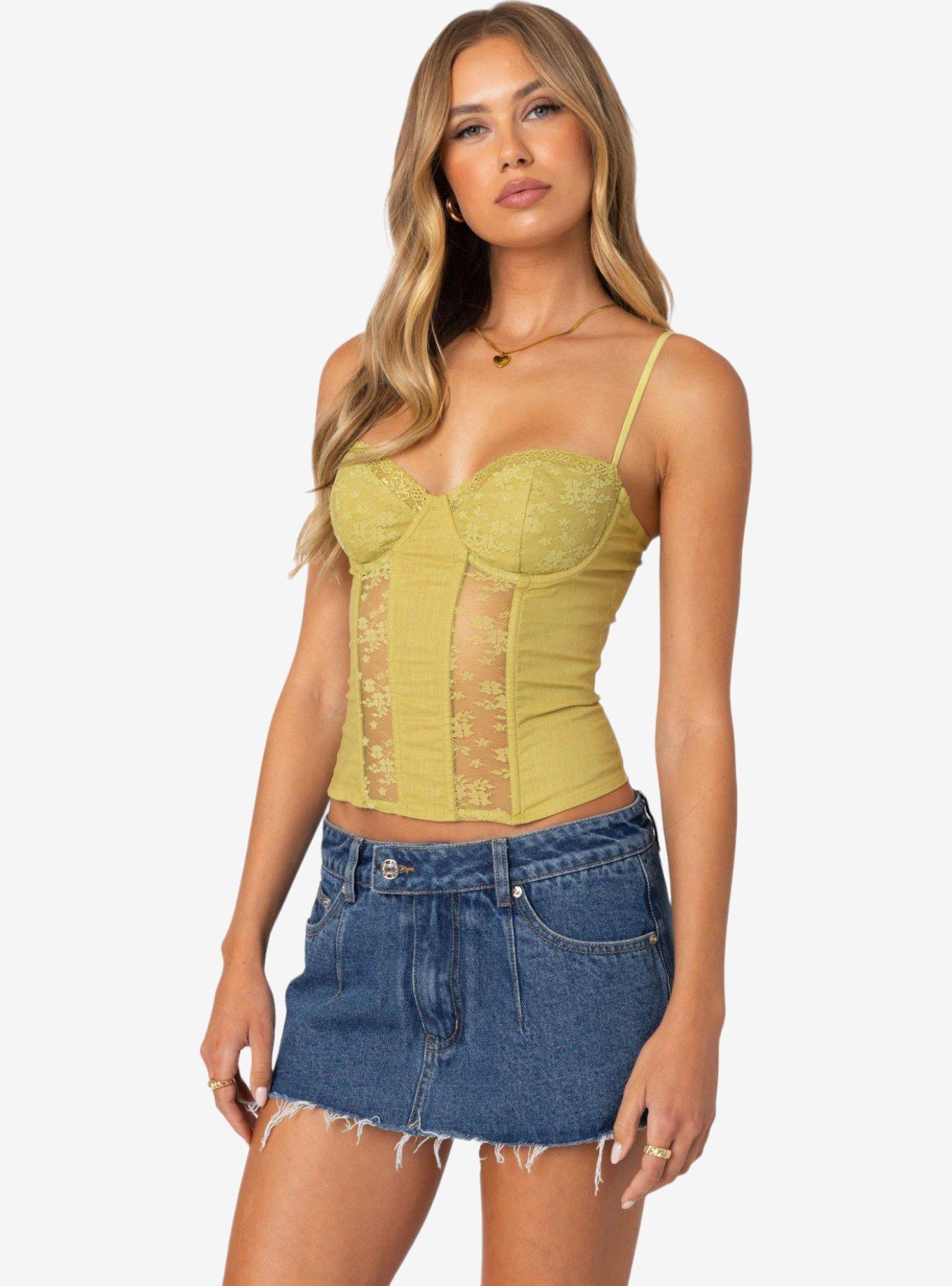 Edikted Avena Linen Look Lacey Corset, GREEN, alternate