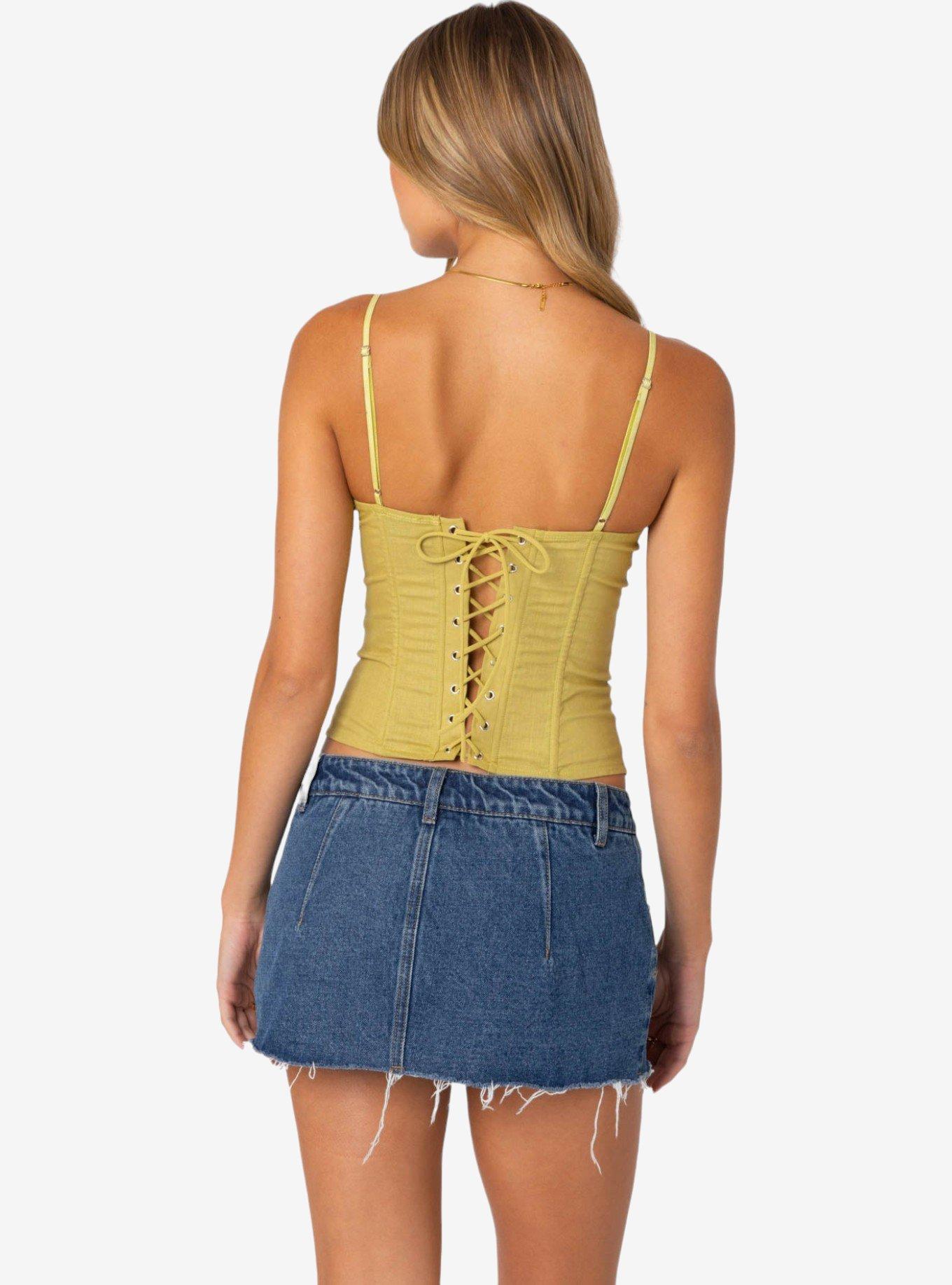 Edikted Avena Linen Look Lacey Corset, GREEN, alternate